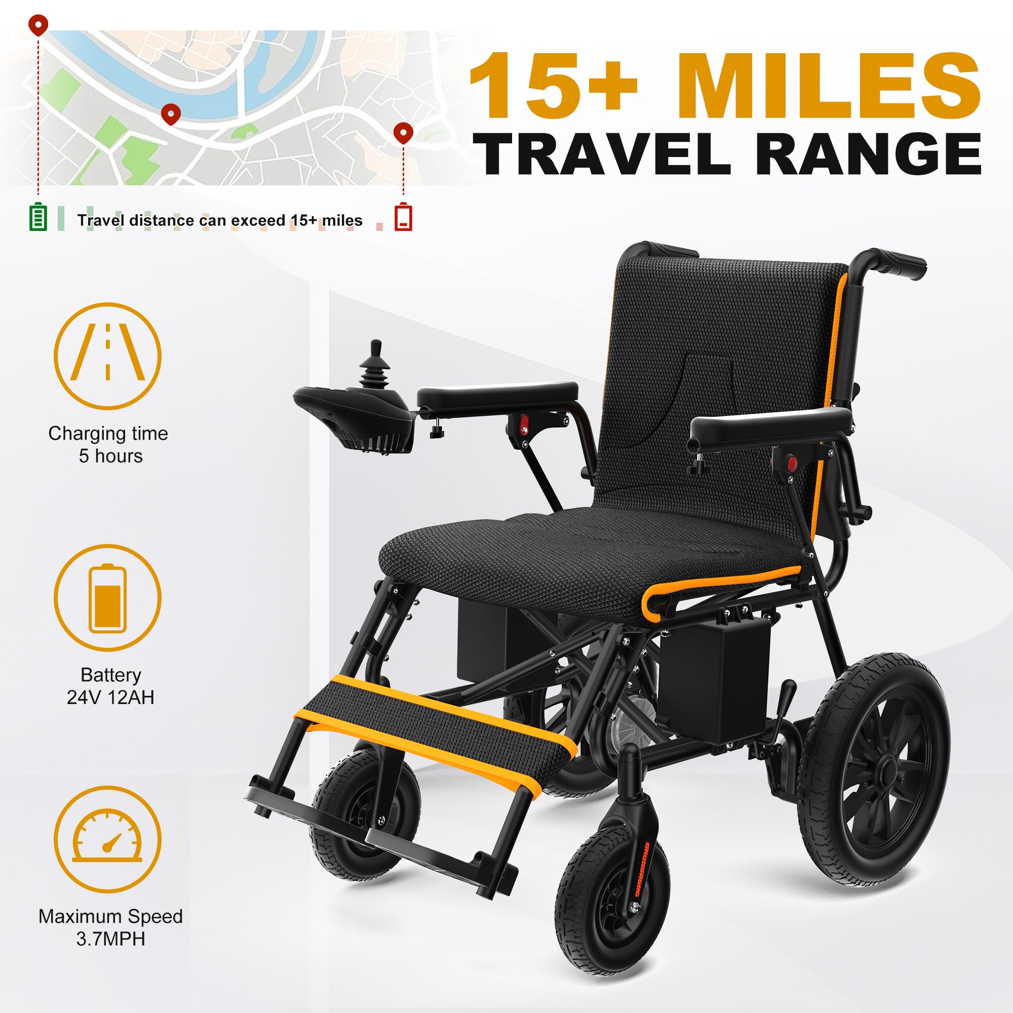 Electric Wheelchairs for Adults, Foldable Power Wheelchair, 15 Miles Longer Range, 500W Dual Motors, All Terrain Portable Motorized Wheelchair for Seniors Support 350 lbs