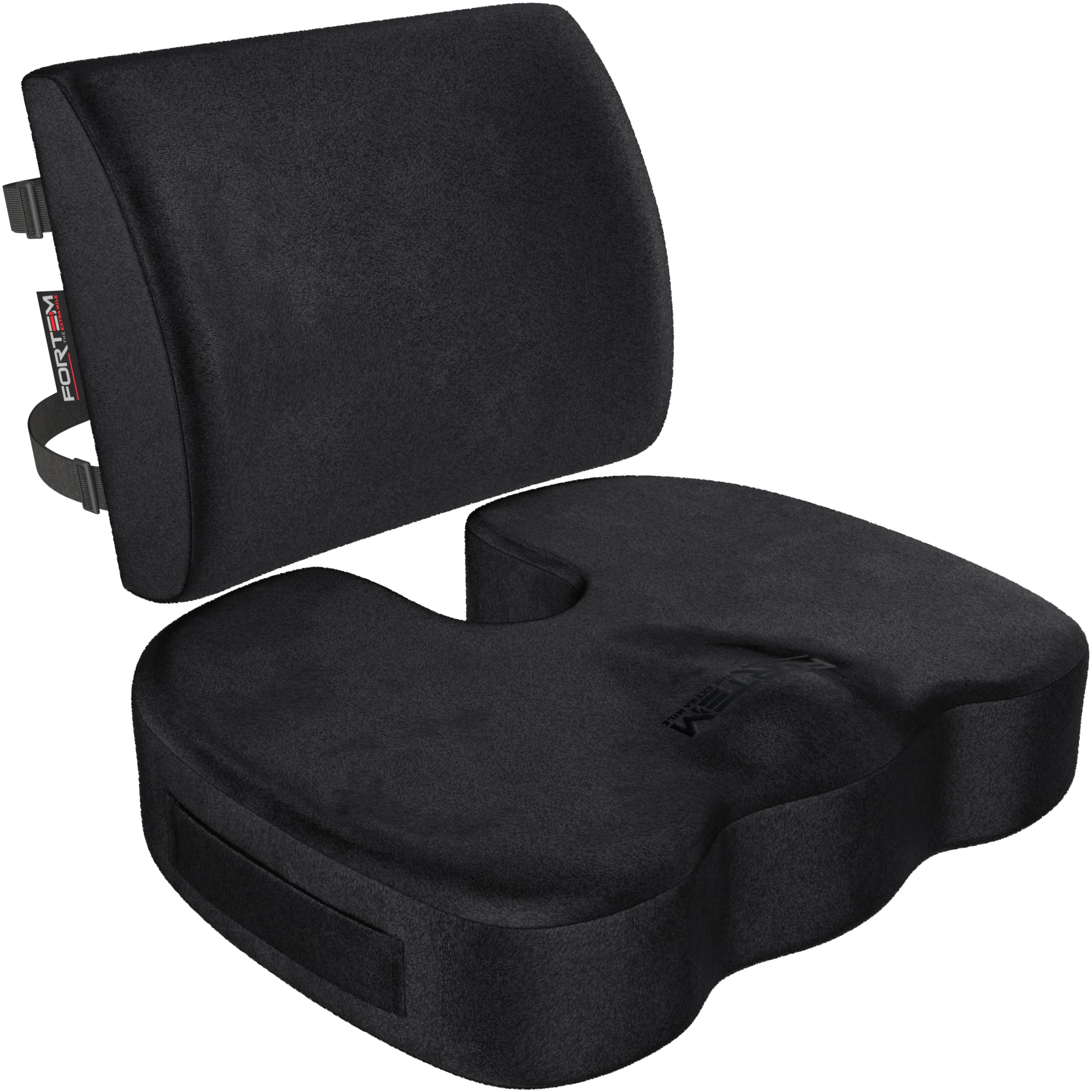 FORTEM Coccyx Cushion, Seat Cushion, Lumbar Support Cushions, Back Support Cushions for Office Chair, Memory Foam Seat Pillow Breathable & Washable Cover, Adjustable Straps, XL