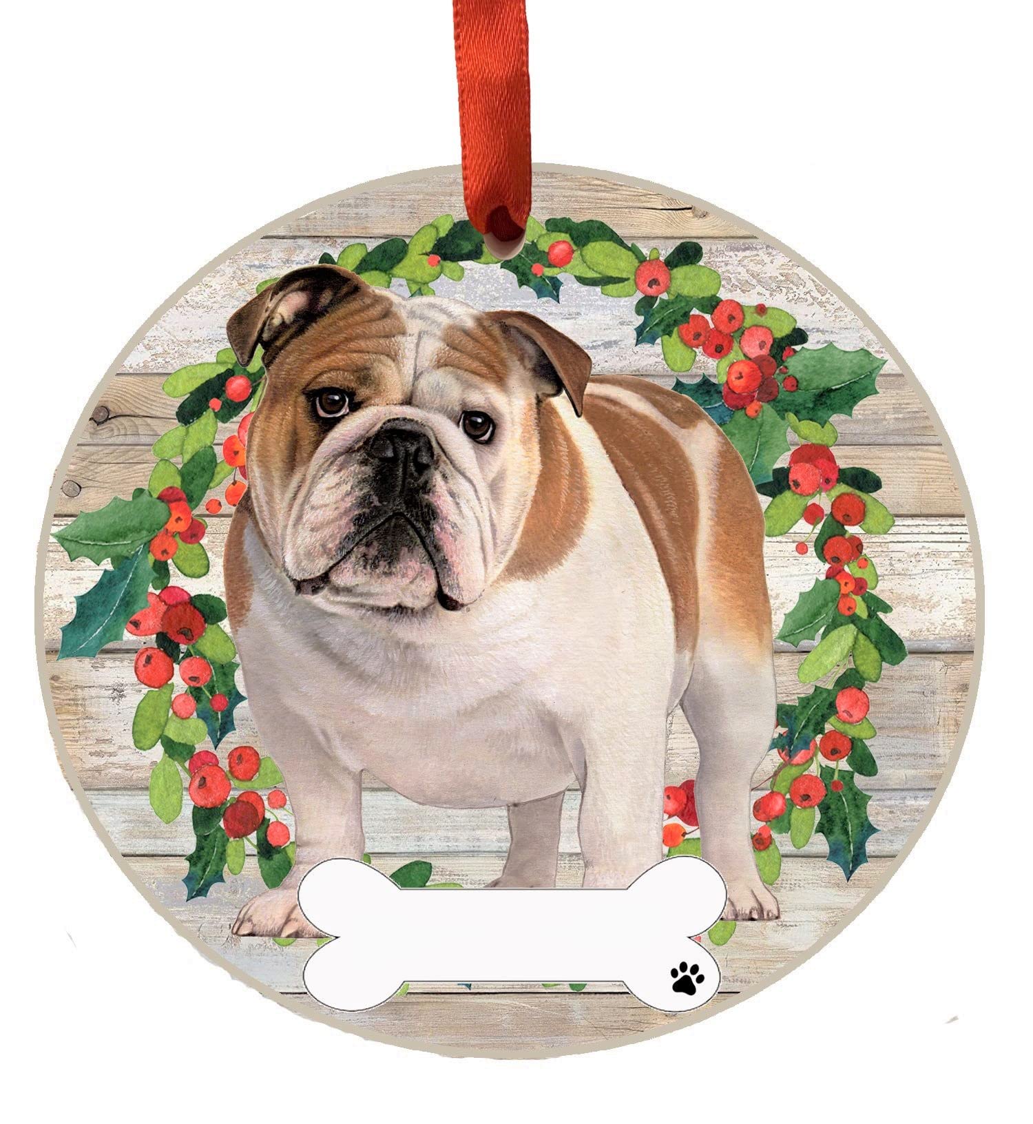 E&S Imports Bulldog Ornament - E&S Pets - DIY Personalizable - Dog Gifts - Ceramic Round Ornament with Glazed Finish - X-mas Decoration - Christmas Ornaments Craft Gifts - Ornaments for Pet Lovers