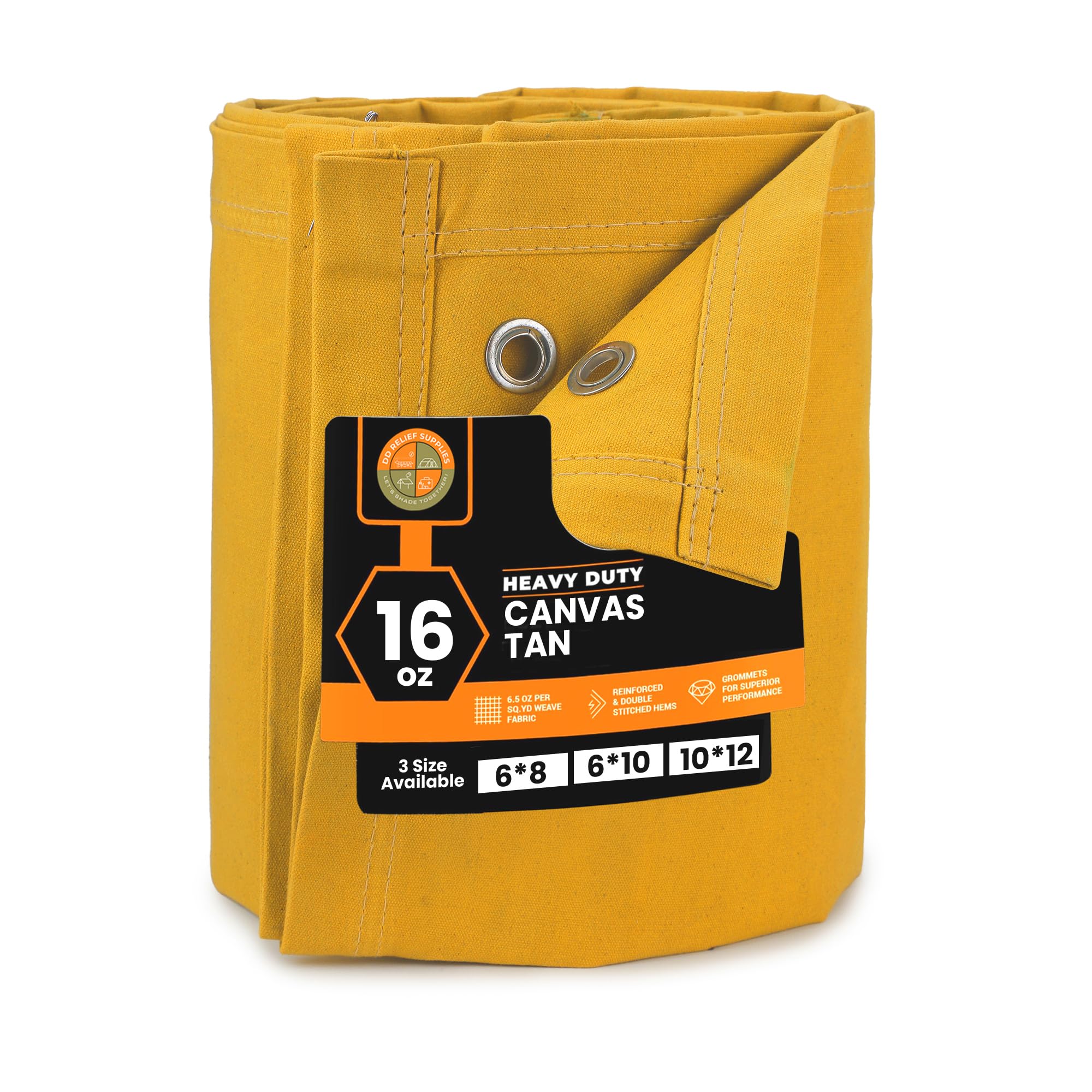 Heavy Duty Waterproof Canvas Tarp – 6 x 8 ', Tan with Grommets | Durable Multipurpose Cover for Camping, Canopies, Tents, Trailers, Machinery & Equipment