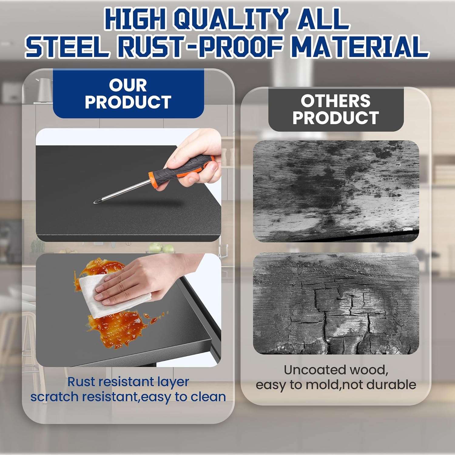 Metal Kitchen Shelf, Heavy Duty 5 Tier Adjustable Storage Shelf, 3000 lb. Load Capacity, Steel Dividers for Heavy Duty Tools and Cookware, Ideal for Kitchen, Pantry, Garage,71.2 “H x 35.4"W x 15.75 "D