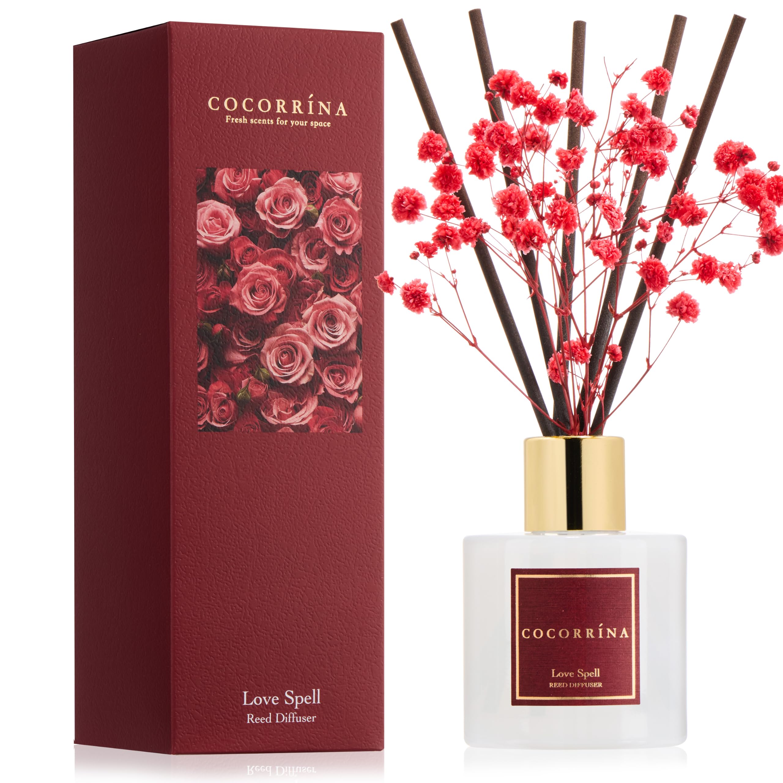 COCORRÍNA Reed Diffuser - Love Spell 3.38 fl oz Reed Diffuser for Bedroom Bathroom Home Décor