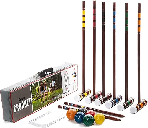 Franklin Sports Juegos de croquet portátiles para patio trasero Juegos completos de croquet para 4 + 6 jugadores con mazos, bolas de croquet +