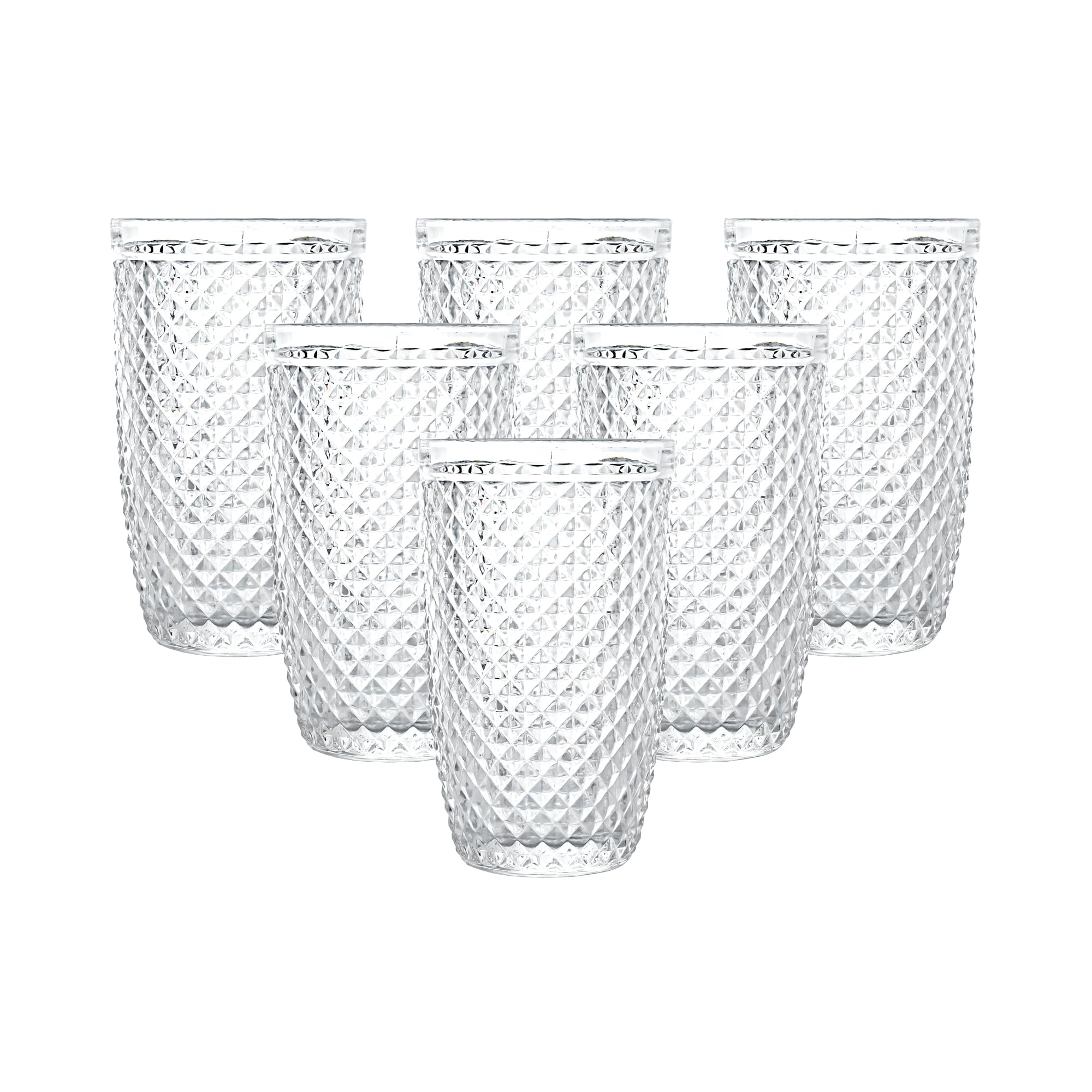 simpa Lucent Embossed Diamond Pattern Drinking Glasses 425ml Set of 6