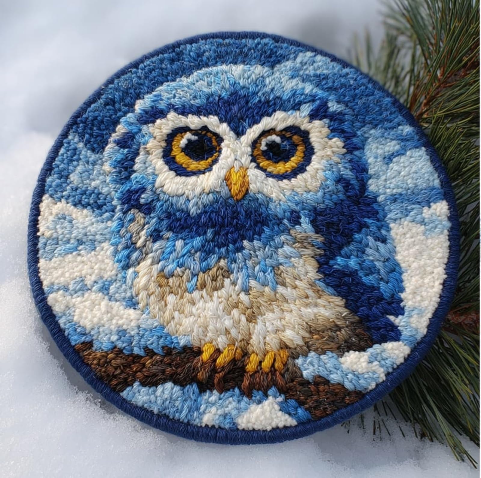 WallustrioaW DIY Craft Latch Hook Rug Kit,Snowy Tree Branches and Owls,Embroidery Kit,Latch Hook Rug for Adults and Beginners,Craft Gifts Decoration,50x50cm