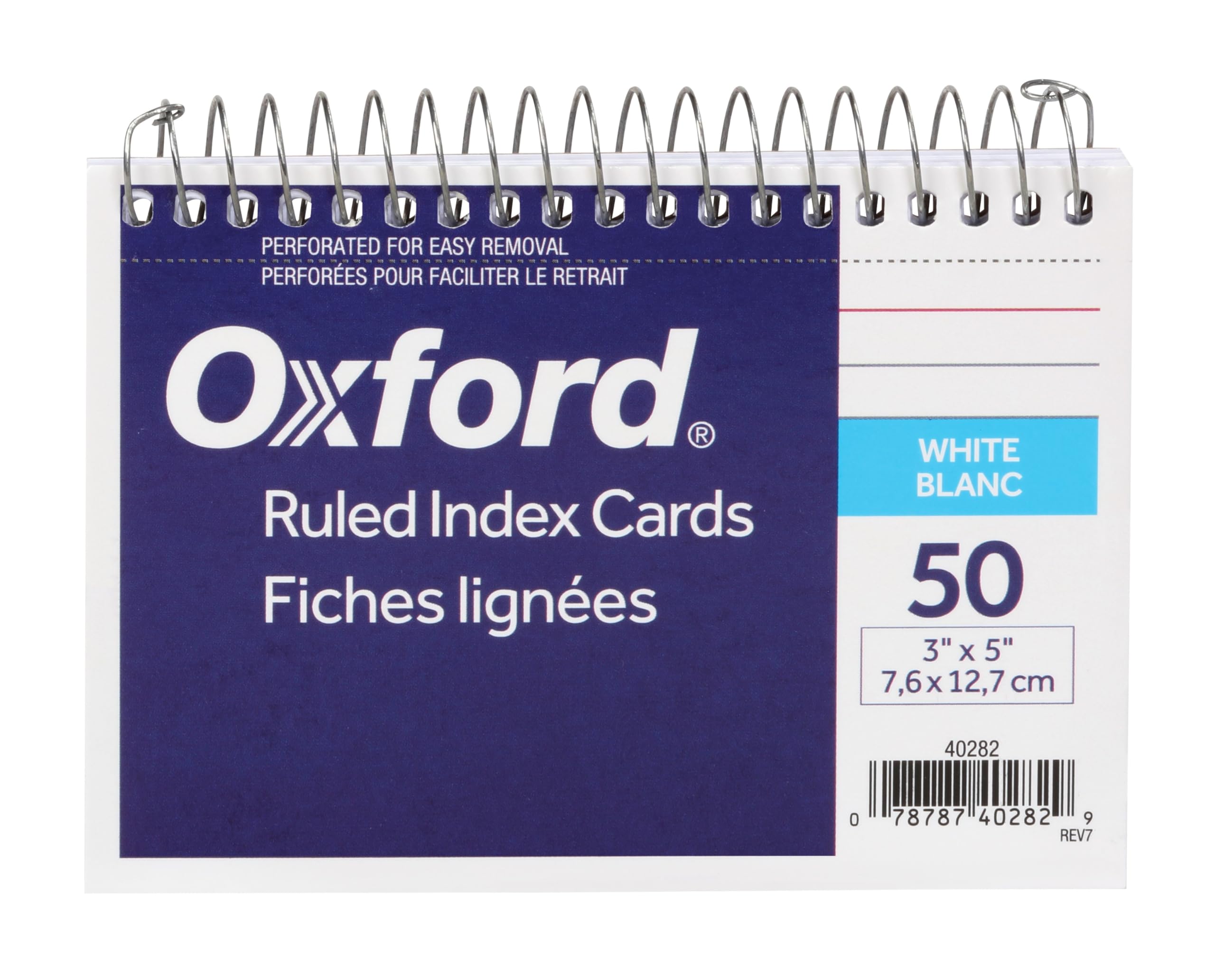 Oxford Premium-Weight Index Cards, Spiral, Ruled, 3 x 5 Inches, White, 50 Cards per Pack, 1 Pack (40282)