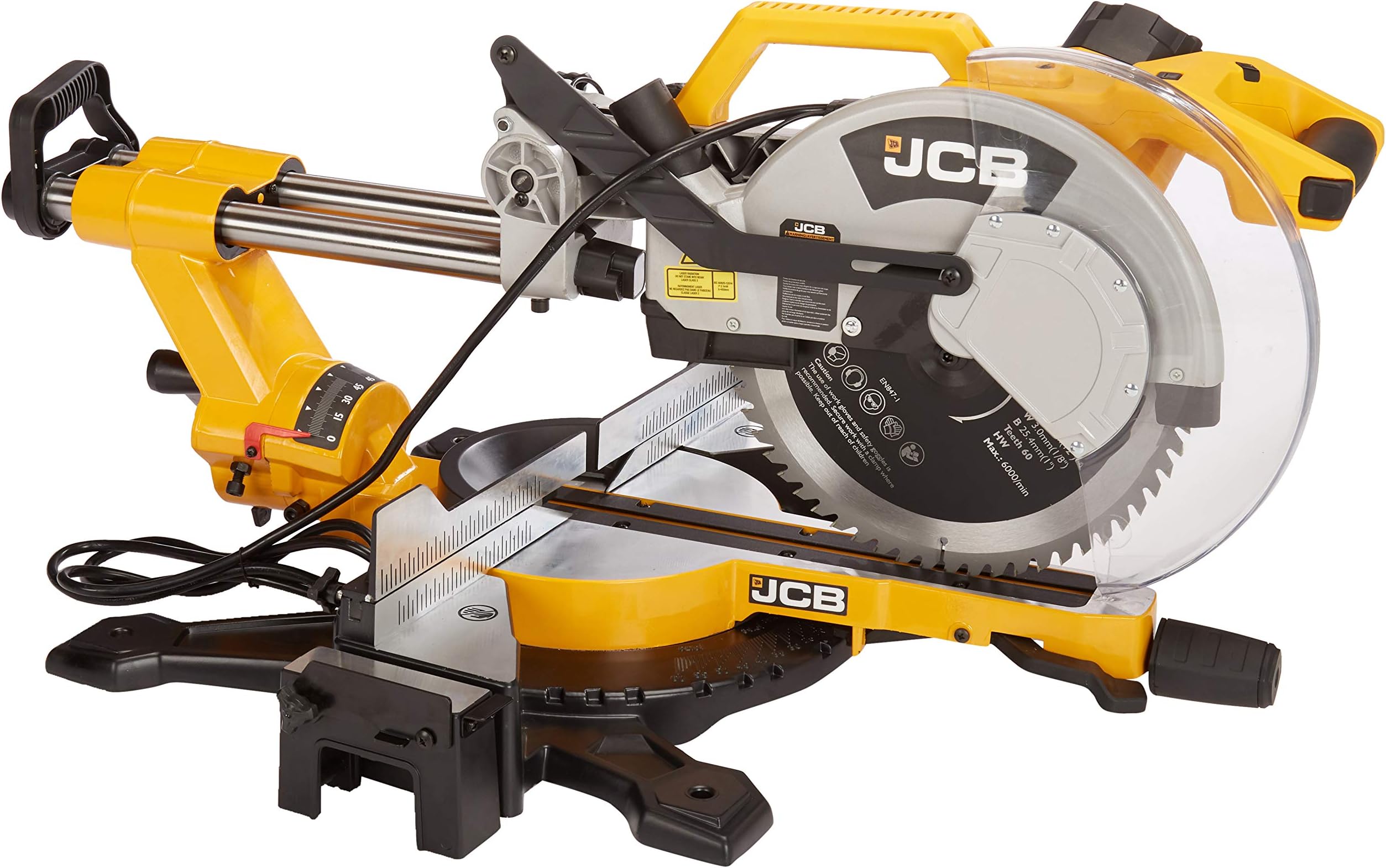 JCB Tools - 12" Sliding Double Bevel 120V Miter Chop Saw Power Tool | Electric Powered Saw | For Home Improvements, Straight Crosscuts, Bevel, Angled Cuts, Floor Boards, Wood, Woodworking and Laminate