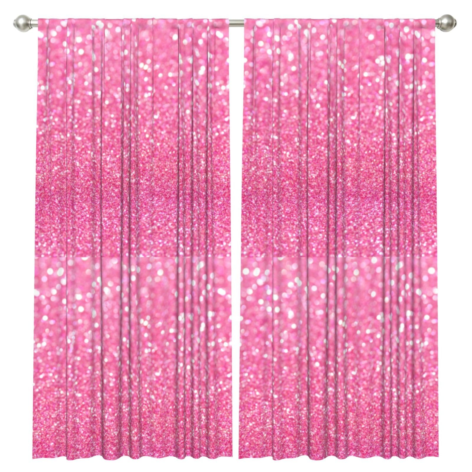 InOmak Sparkling Pink Glitter Printed, 2 Panels Window Curtains 52 x 84 Inch Blackout Curtains for Living Room Bedroom