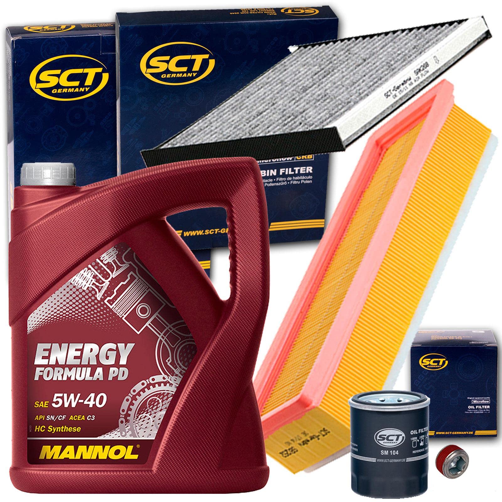 Inspektionspaket Set + 5L Mannol 5W40 Öl | SM104,(OC986)+SB2252+SAK268+257.821.001+Mannol Pd passend für 500 Panda 169 1.2 1.4