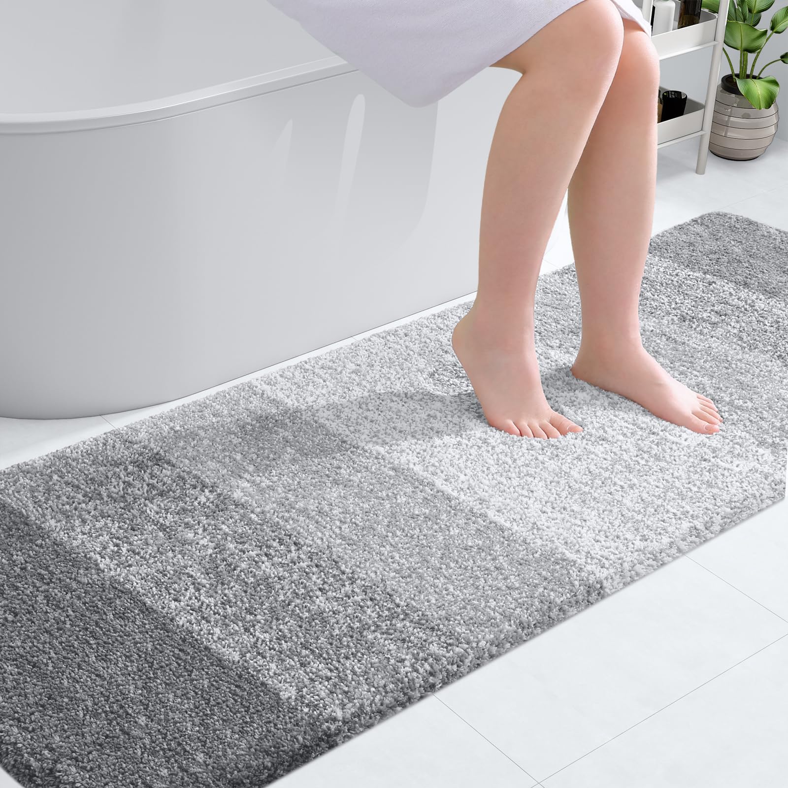 OLANLY Bathroom Runner Rug 70x24, Extra Soft Absorbent Microfiber Bath Rugs | Light Grey, Non-Slip Quick-Drying Rubber Backing, Washable Long Bath Mat for Floor, Tub and Shower, Home Decor