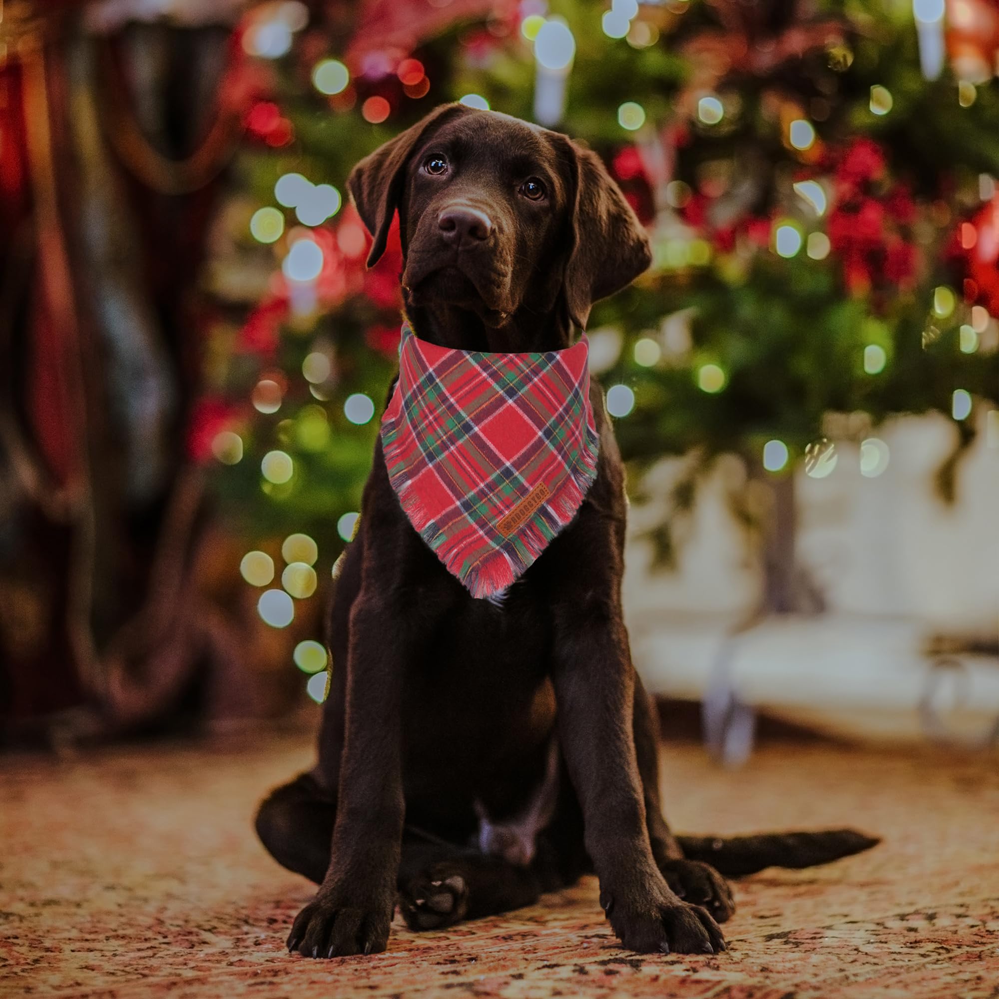 Adoggygo Bandanas de Navidad para Perros con borlas, Elegante Bufanda de Navidad para Perro, Varios tamaños Disponibles, Bandanas a Cuadros para Perros medianos y Grandes (Grande, Rojo y Verde)