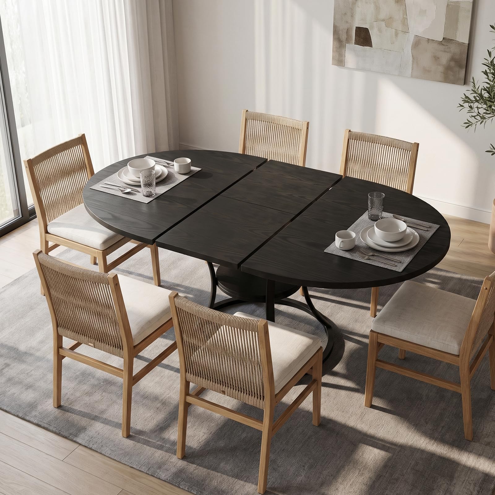OOFAYJIA Round Dining Table, 108–148 cm Wooden Extendable Kitchen Table — image 1