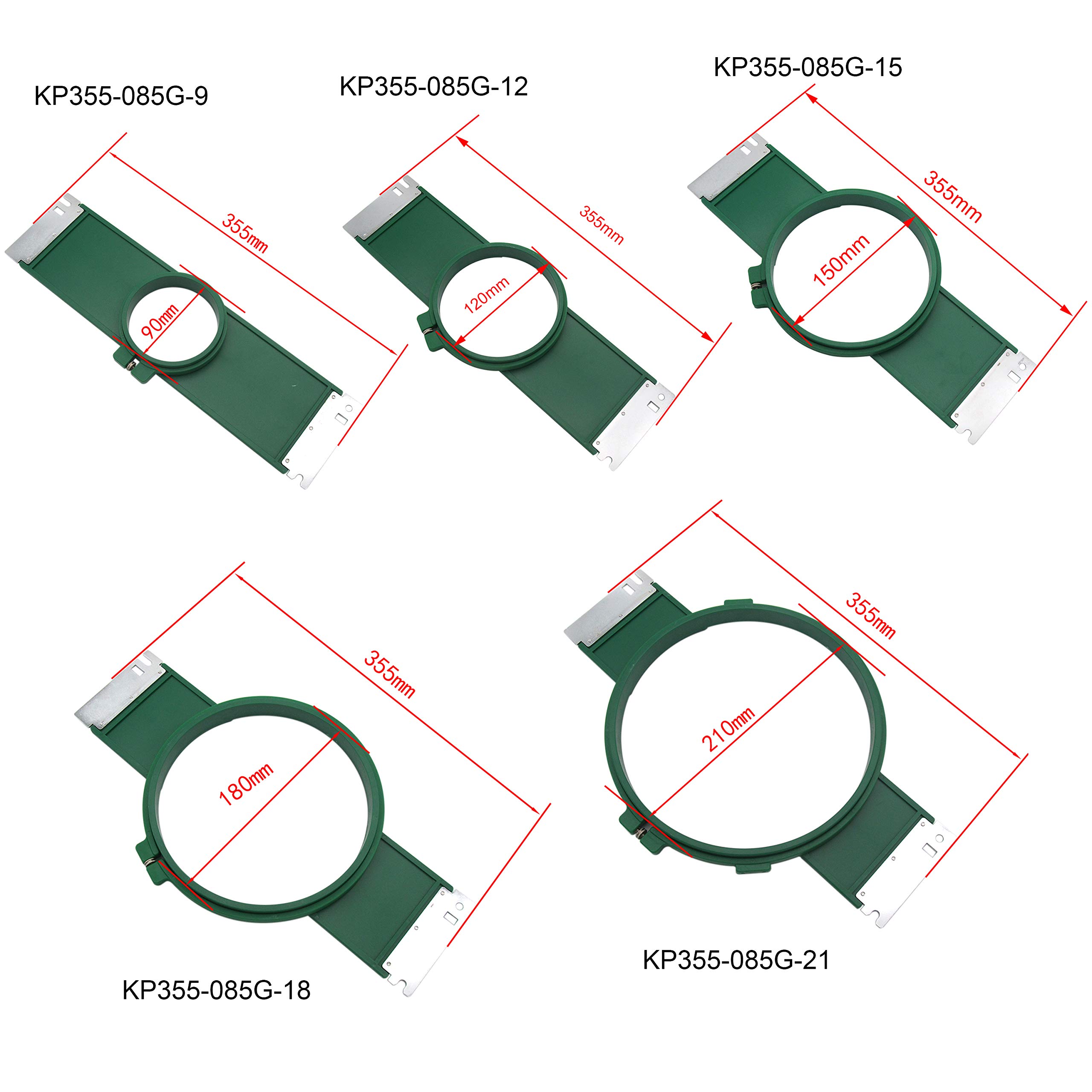 CKPSMS Marca: #KP-19062 - Telaio da ricamo in 5 misure, 9/12/15/18/21 cm, larghezza 355 mm, compatibile con/ricambio per macchine da ricamo commerciali Tajima Brand Toyota (KP-19062)