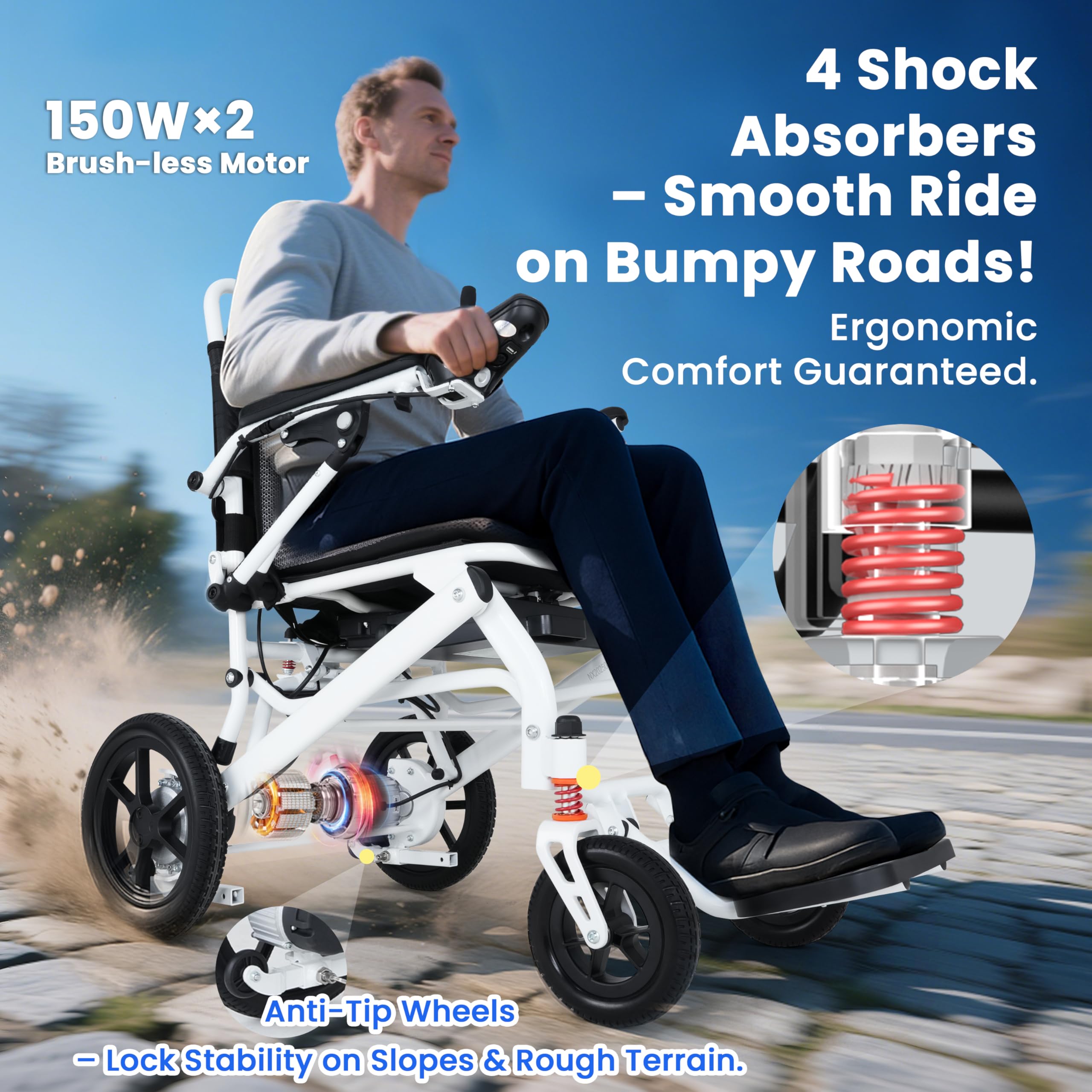 Silla de ruedas eléctrica plegable ligera de 18 kg, 2 baterías de litio de 12 Ah, alcance de 48 km, silla de ruedas eléctrica compacta y plegable, homologada para viajes en avión