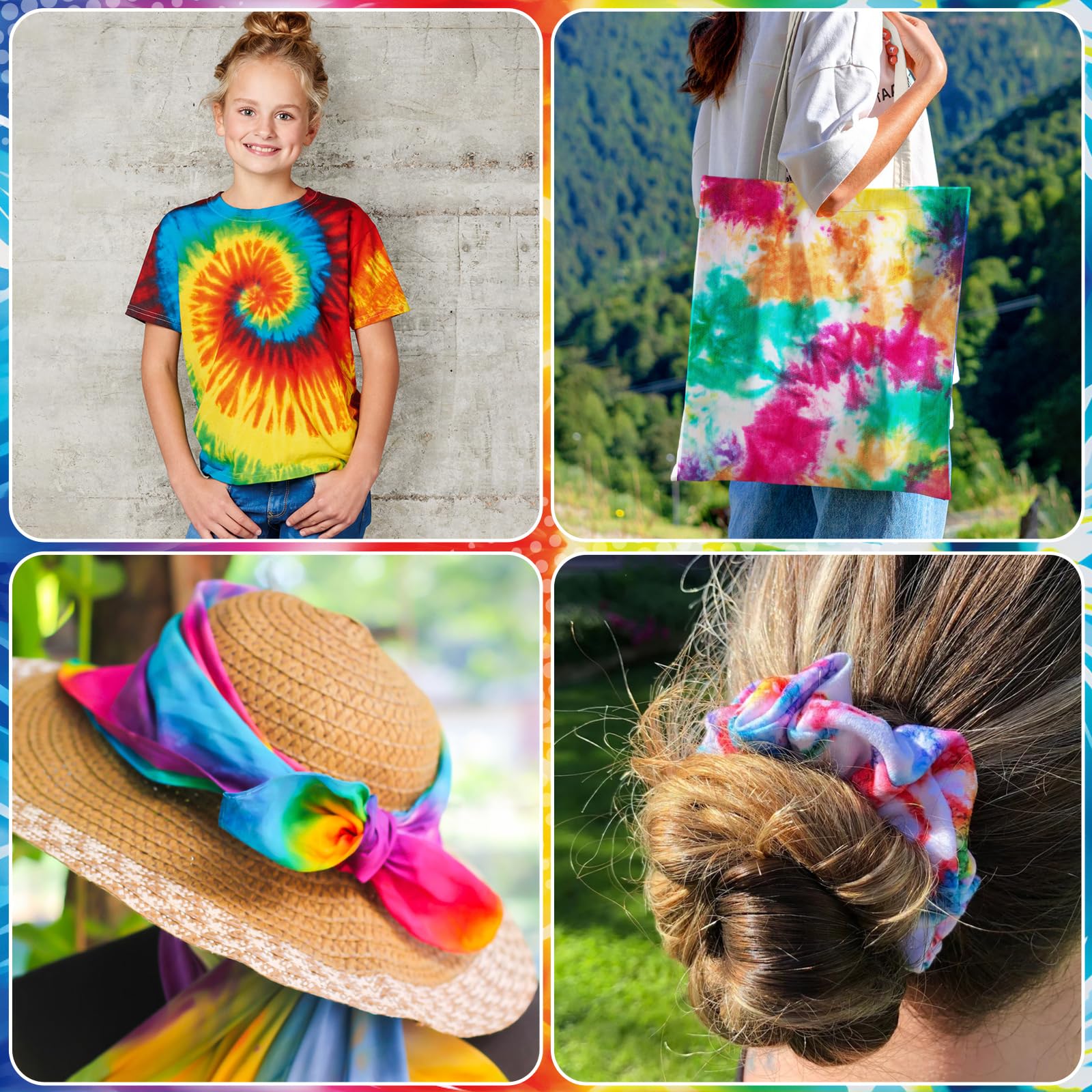G.C Tie Dye Kit Kids & Adults with White T Shirt Canvas Bag Kerchief 12 Colors Powder - Image 4