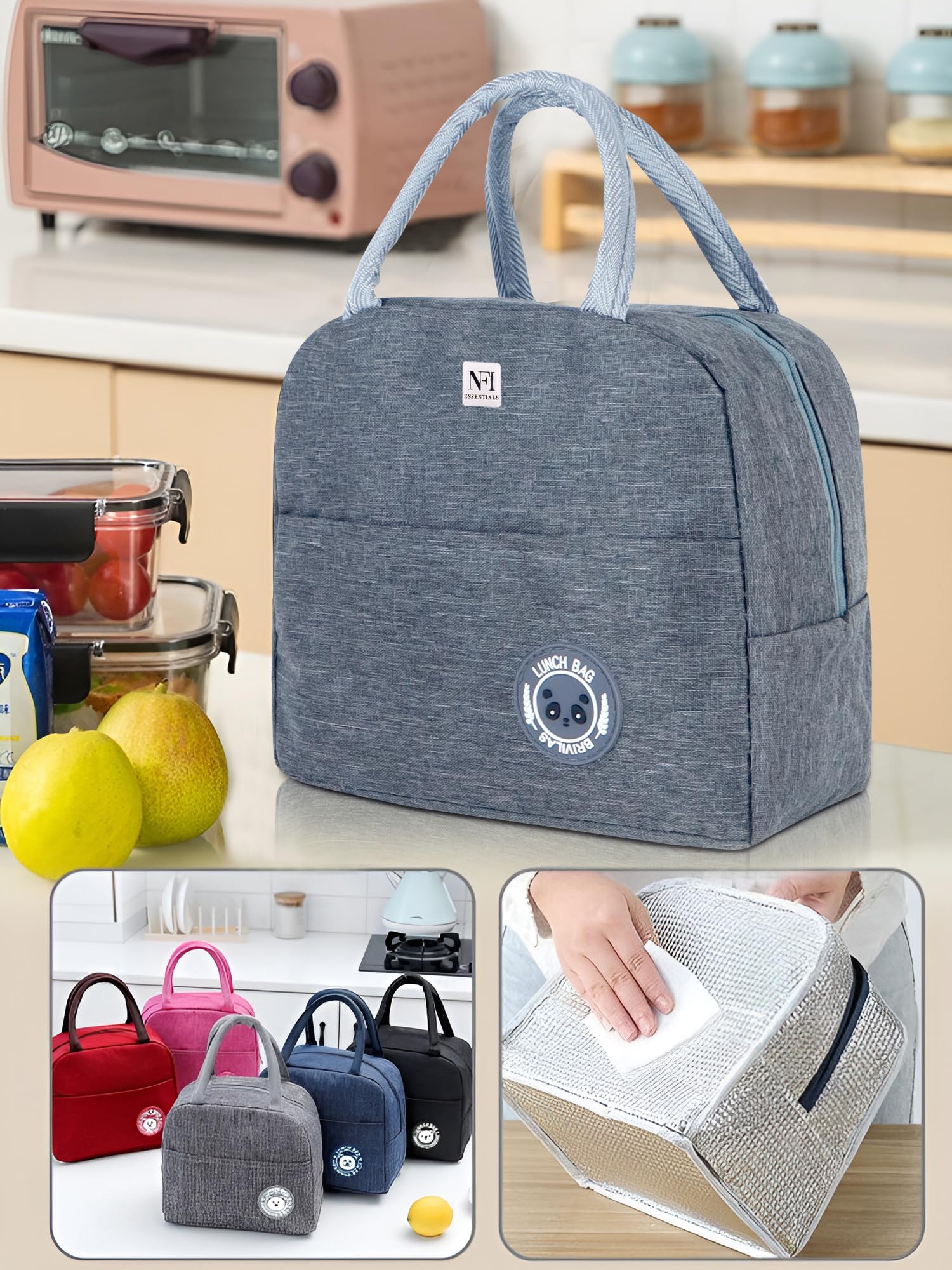 NFI essentials Insulated Lunch Bag for Men Women, Tiffin Carry Bag Travel Lunch Box Organizer for Office, School, College, Leak-Proof Lunch Cooler Bag 4