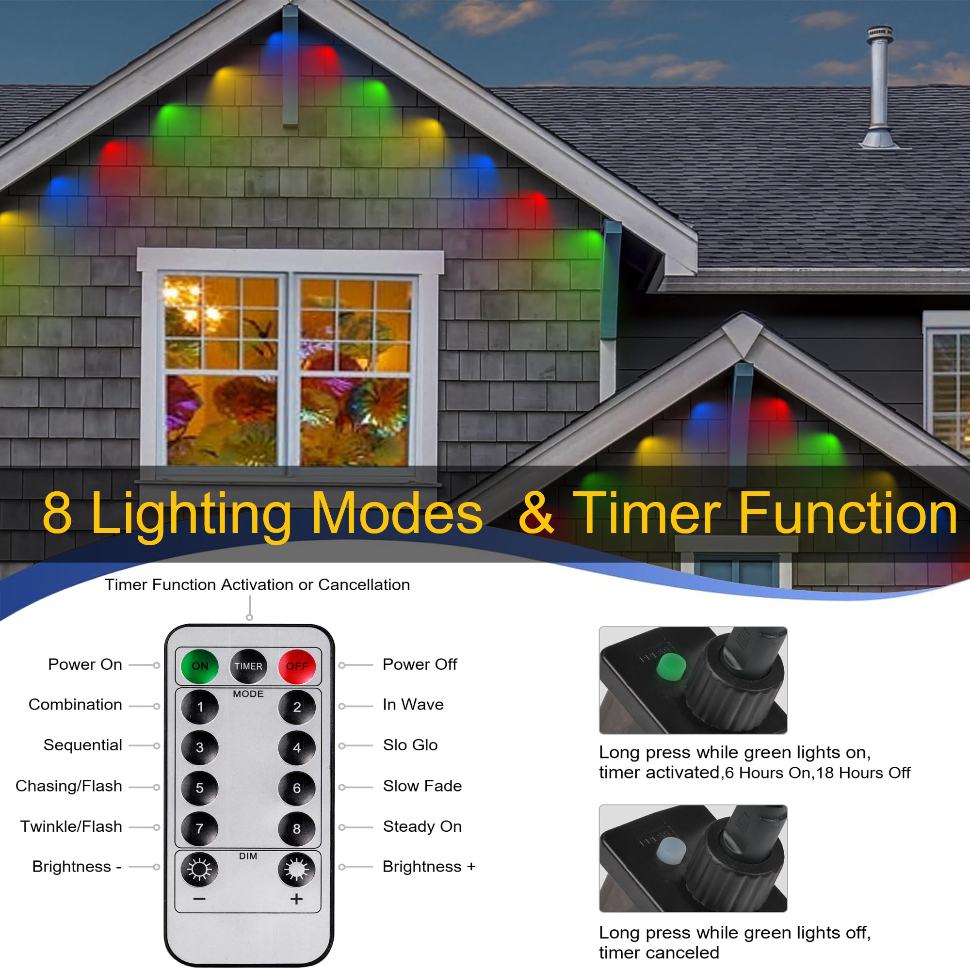 Tacobey Luci di Gronda Natale - 15m 36 LED Catena LuminosaMulticolore con Telecomando, 8 Modalità, Impermeabile, Timer, Collegabile Luci di Gronda Natalizie da Esterno ed Interno