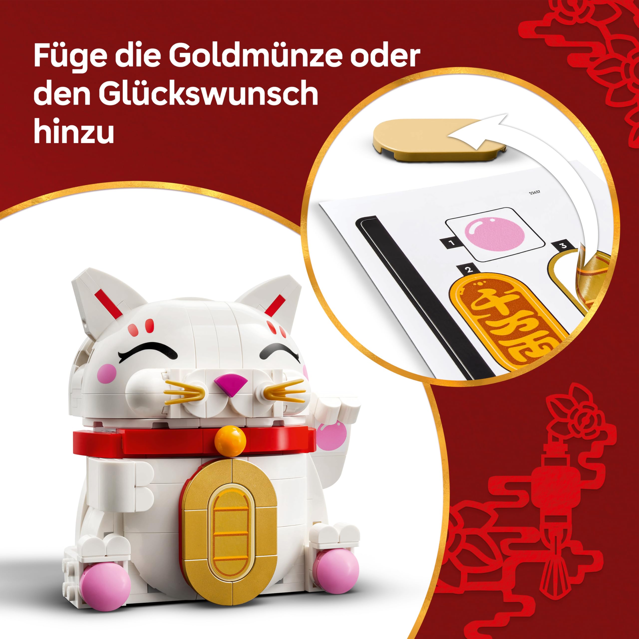 LEGO Glückskatze - Bauset für Erwachsene - Modellbau mit Tierfigur mit winkender Pfote sowie Goldmünze - Katzenfigur zum Bauen - DIY Deko Set - Kreatives Geschenk für Kinder & Erwachsene - 40813