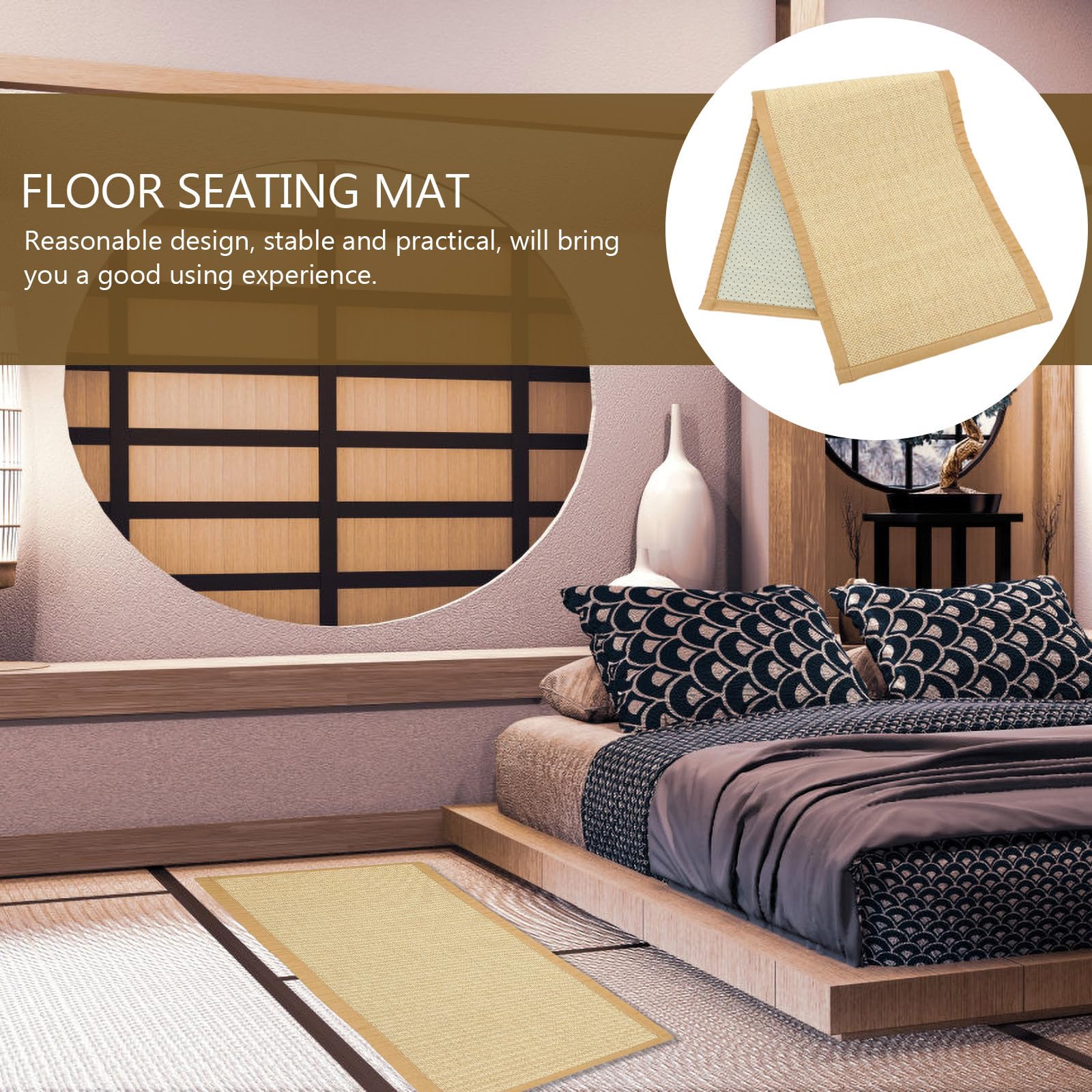 Estera de Tatami Tradicional de Bambú y Lino de Algodón, Alfombrilla Rectangular Fácil de Cuidar y Resistente para Sala de Descanso o Sala de Yoga