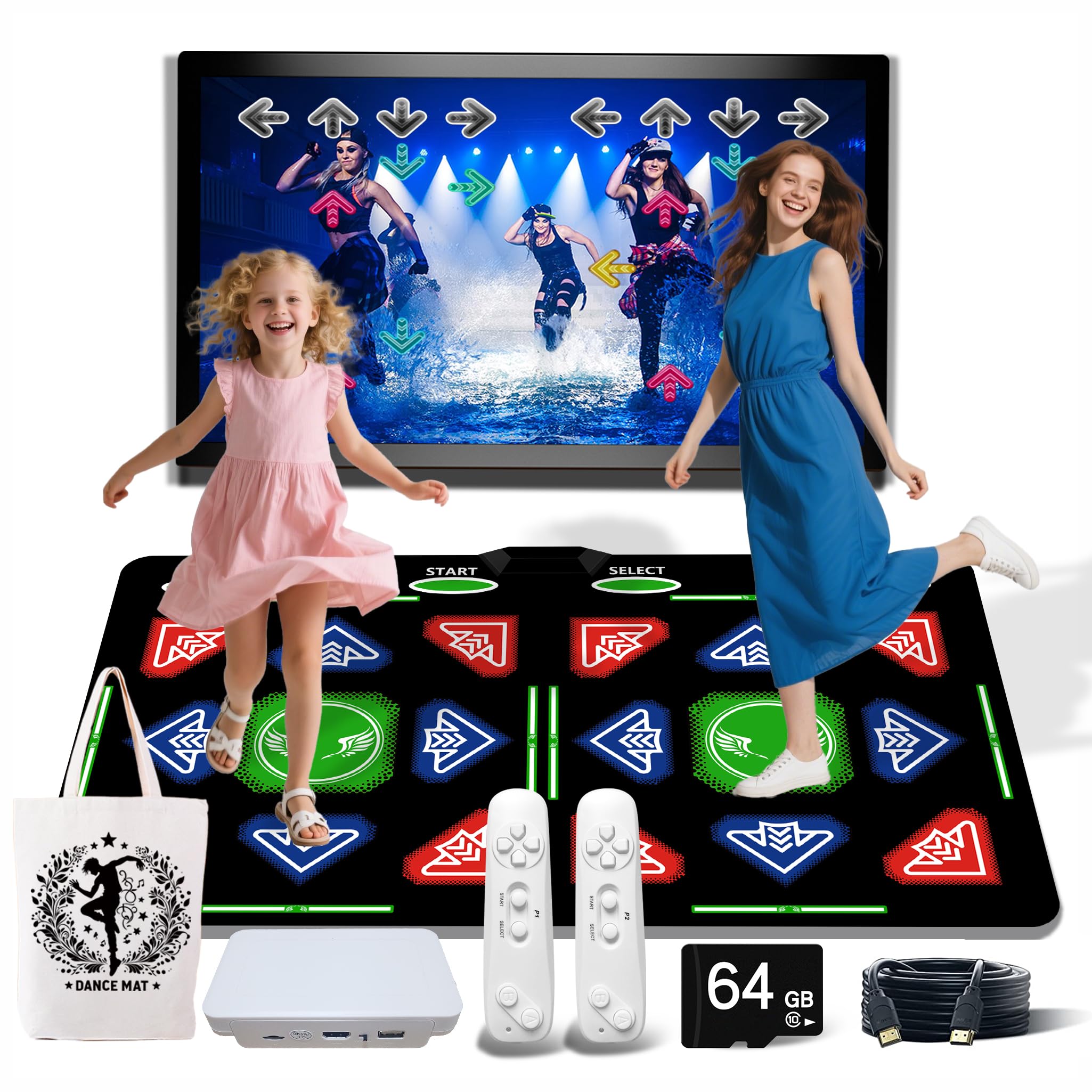 Tappetino da ballo HDMI 885 canzoni, 1000 giochi, 81 video MTV. Il pad da ballo da 64 GB combina danza, yoga, aerobica, corsa, sport e giochi di puzzle. Un regalo prestigioso per ragazzi e
