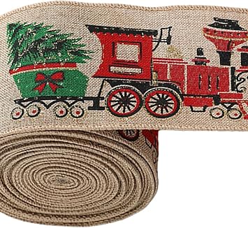 Red Train Christmas Festival DIY Crafts Supplies - Burlap Ribbon Gifts Wrapping Package - Xmas Theme