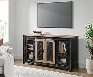 Martin Svensson Home Rustic 65" Black and Driftwood Solid Wood TV Stand with Storage