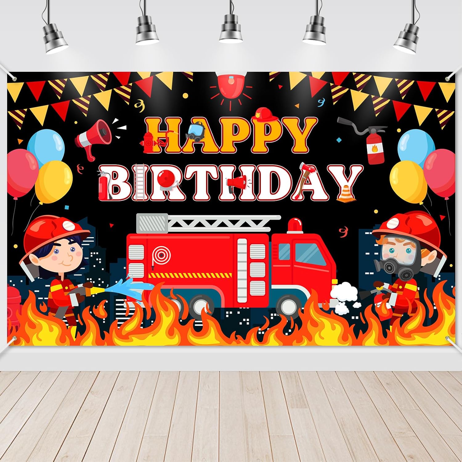 Avezano Firetruck Birthday Banner Firetruck Birthday Party Decoration for Kids Fire Truck Theme Indoor Outdoor Happy Birthday Photography Backdrop for Children's Party Supplies 70.8 x 43.3 Inch