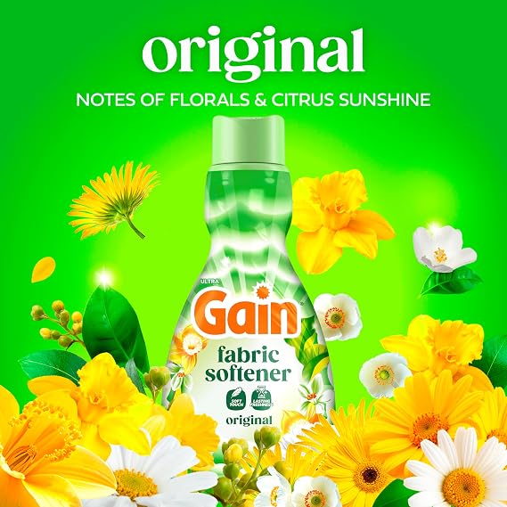 Gain, Liquid Laundry Fabric Softener, Laundry Conditioner, Long Lasting Scent, Softens, Freshness, Helps with Static & Wrinkles, Original Scent, 35 fl oz (Pack of 4) - Packaging May Vary