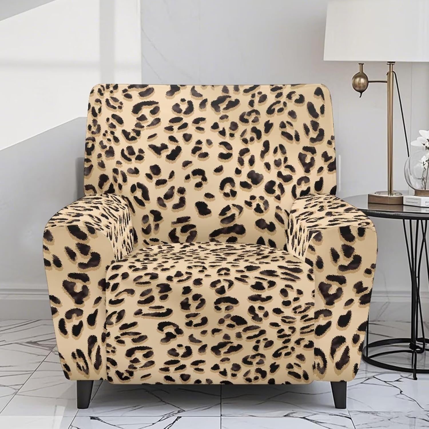 GLENLCWE Cheetah Print Recliner Chair Cover with Elastic Sofa Slipcover Printed Cover for Chair Fitted, Brown Leopard Pattern Couch Covers for Pets Living Room Home Theater