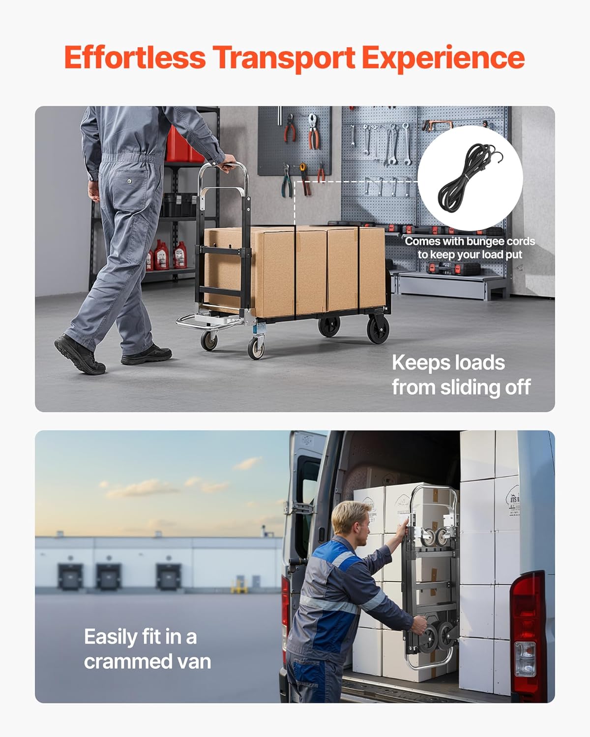 VEVOR 3 in 1 Folding Hand Truck, 500 lbs Load Capacity for 4-Wheel Mode, Convertible Hand Truck Dolly with Wheels & Adjustable Handle, Portable Trolley Dolly for Moving Home, Office, Warehouse