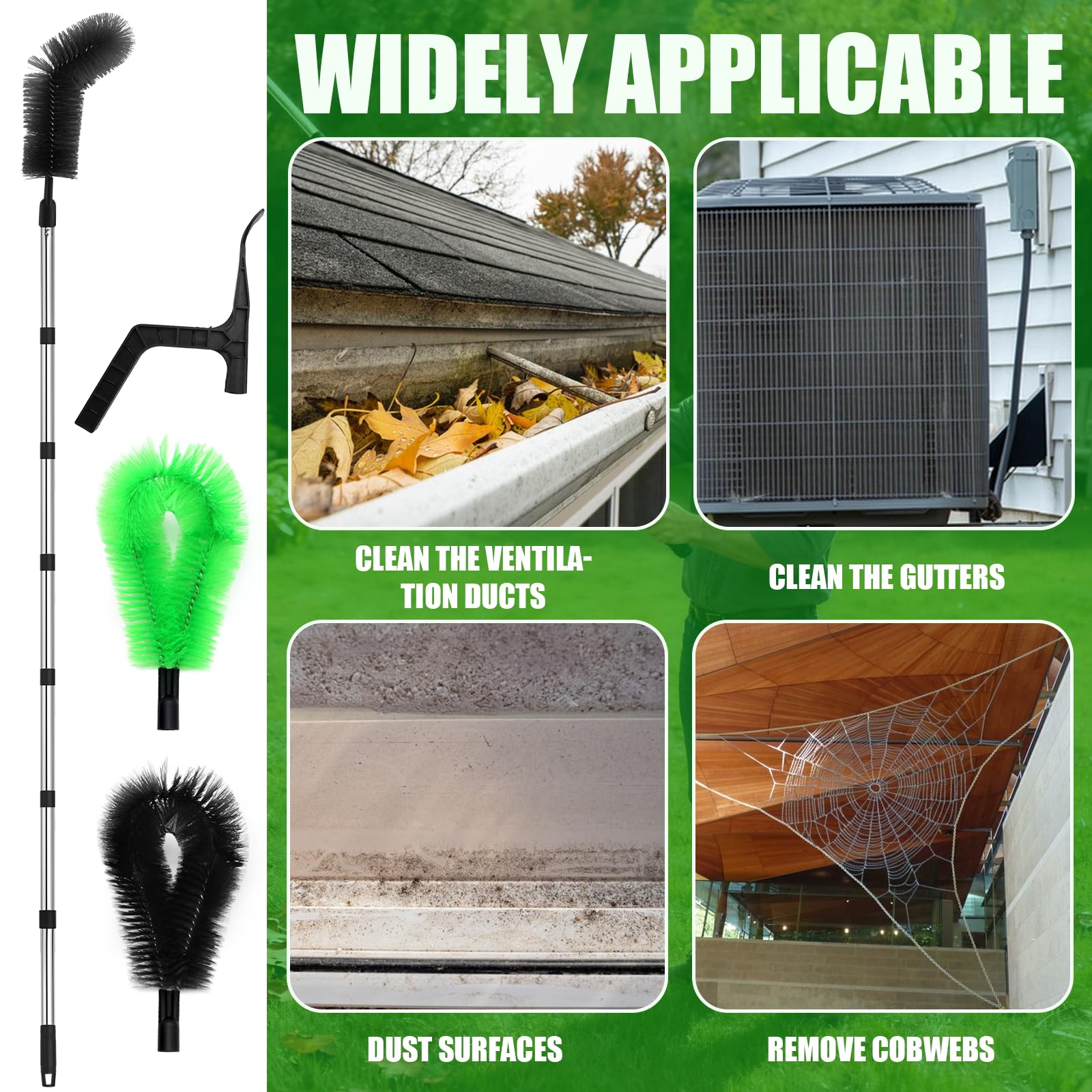 Outils de Nettoyage Télescopiques de Gouttière, 390cm Brosse de Nettoyage de Gouttière, Nettoyage Gouttiere Toit