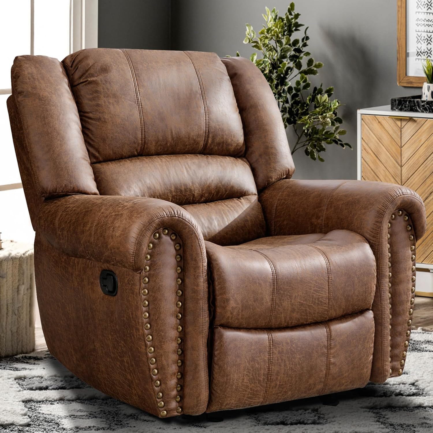 EBELLO Leather Manual Rocker Recliner Chair, Classic Single