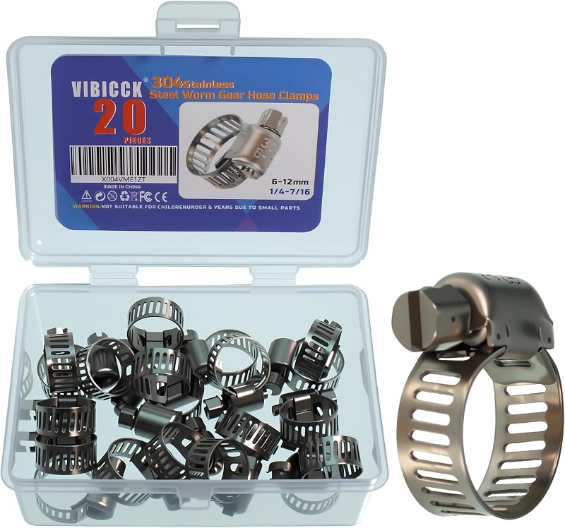 Abraçadeira para Mangueira VIBICCK em Aço Inoxidável 304 com Rosca Sem-Fim 6–12 mm – Kit com 20 unidades