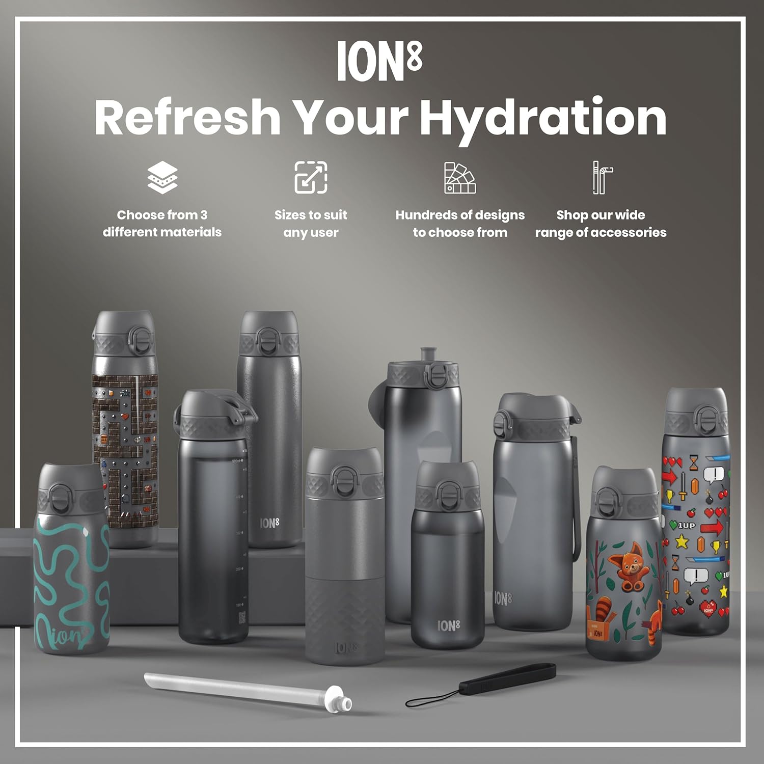 Ion8 Small Water Bottle, 350 ml/12 oz, Leak Proof, Easy to Open, Secure Lock, Dishwasher Safe, BPA Free, Carry Handle, Hygienic Flip Cover, Easy Clean, Odor Free, Carbon Neutral, Grey - Image 7