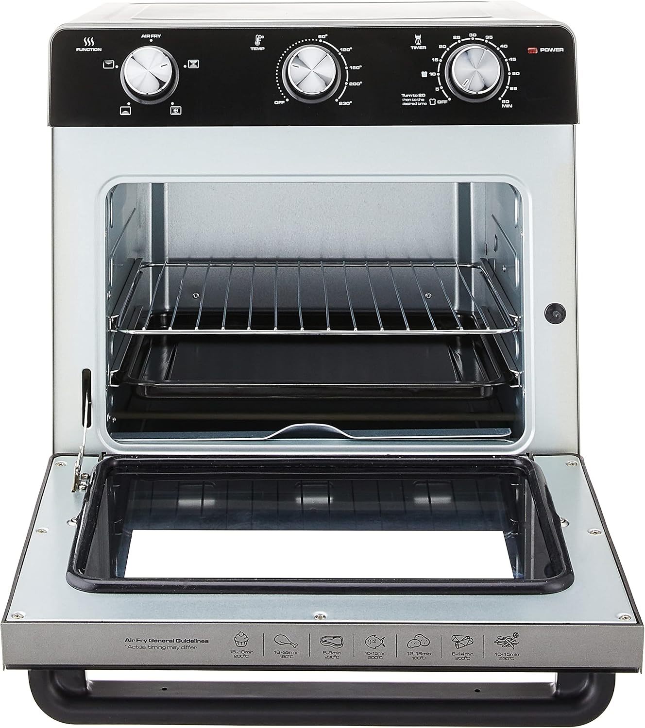 Mayer MMAO24 Air Fryer Oven interior with rack and tray