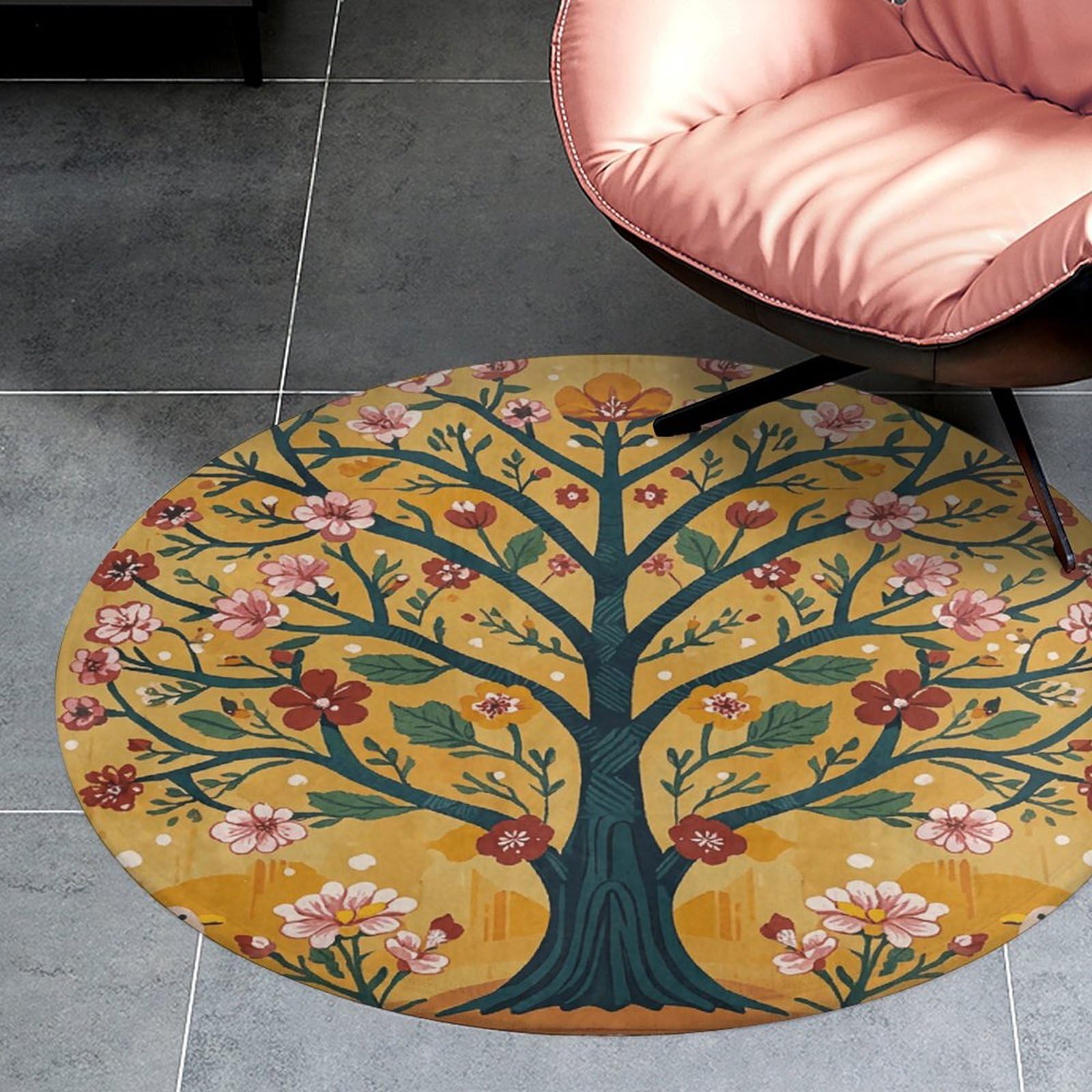 Tapis rond d'arbre de vie jaune et orange antidérapant pour sécuriser les sols humides
