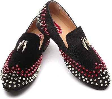 Mens Leopard Loafers Leather Embroidery Spiked Slip on Dress Shoes Slipper Luxury Fashion Penny Prom
