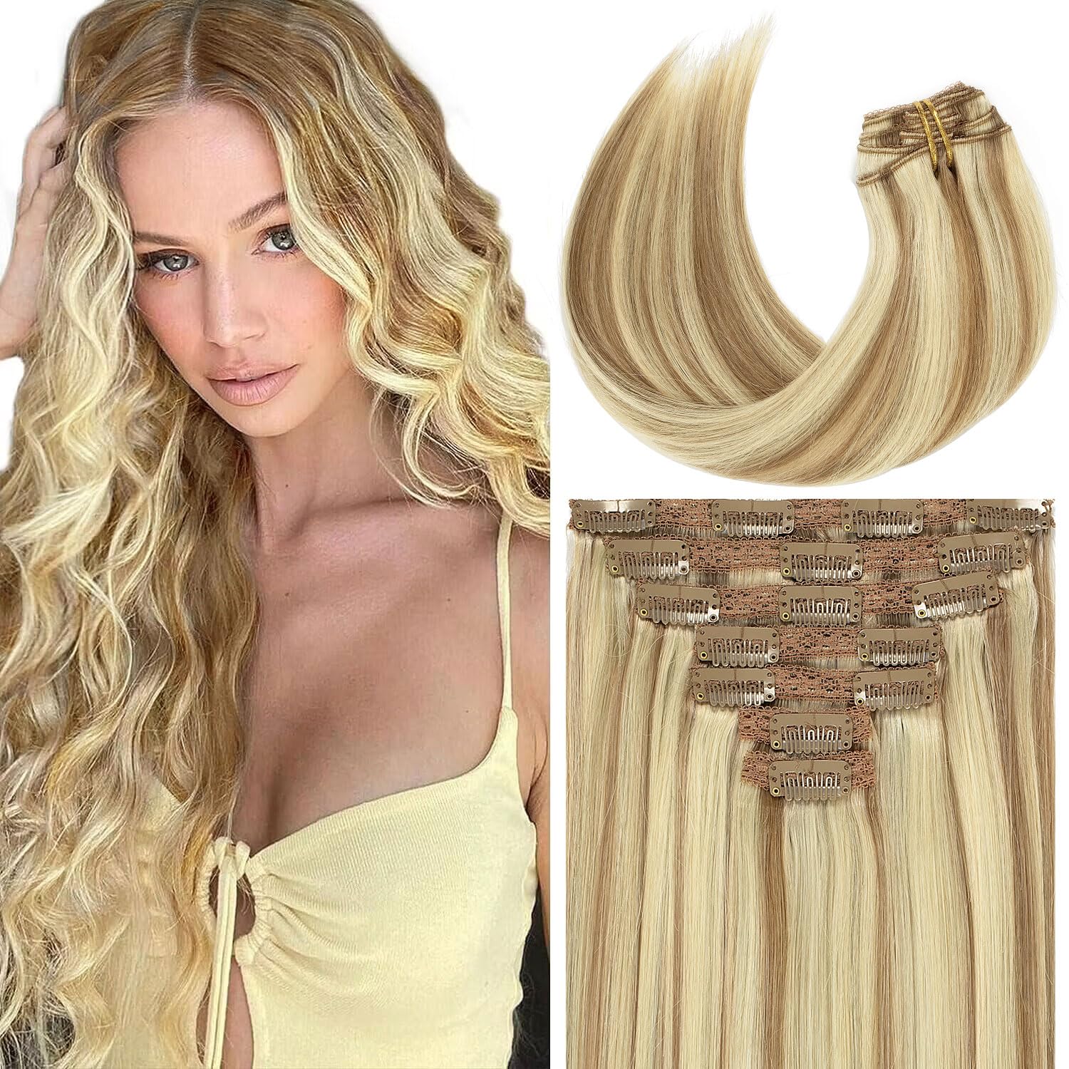 Loxxy Seamless Human Clip in Hair Extensions Light Platinum Blonde ~ Brand New Amazon.com : Loxxy 16 Inch Platinum Blonde Hair Extensions  main image 3