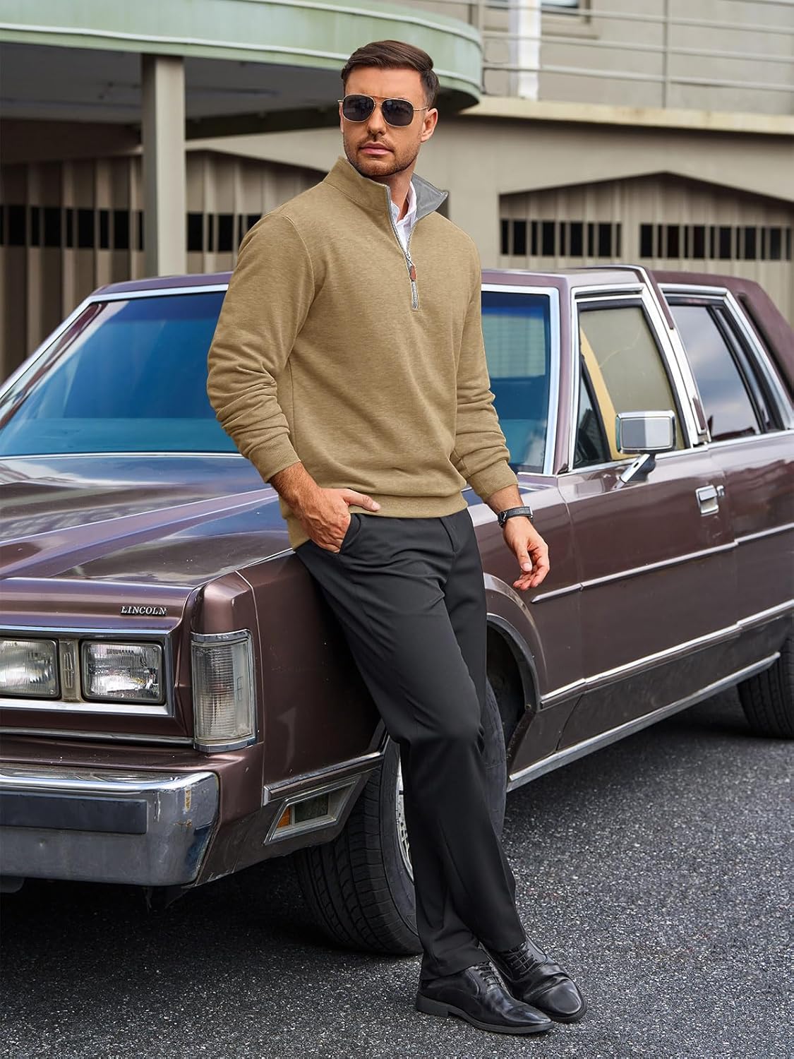 Yousify Mens Quarter Zip Pullover Mock Neck Long Sleeve Sweatshirts Casual Cotton Lightweight Golf Shirts - Image 5