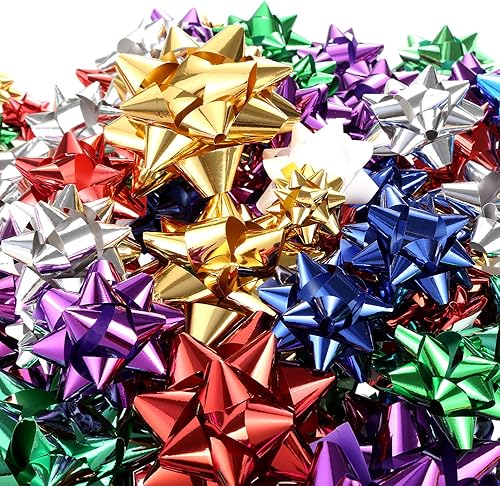 Tatuo 130 lazos metálicos de Navidad, lazos de regalo autoadhesivos para decorar regalos (multicolor) disponible en Yaxa Peru