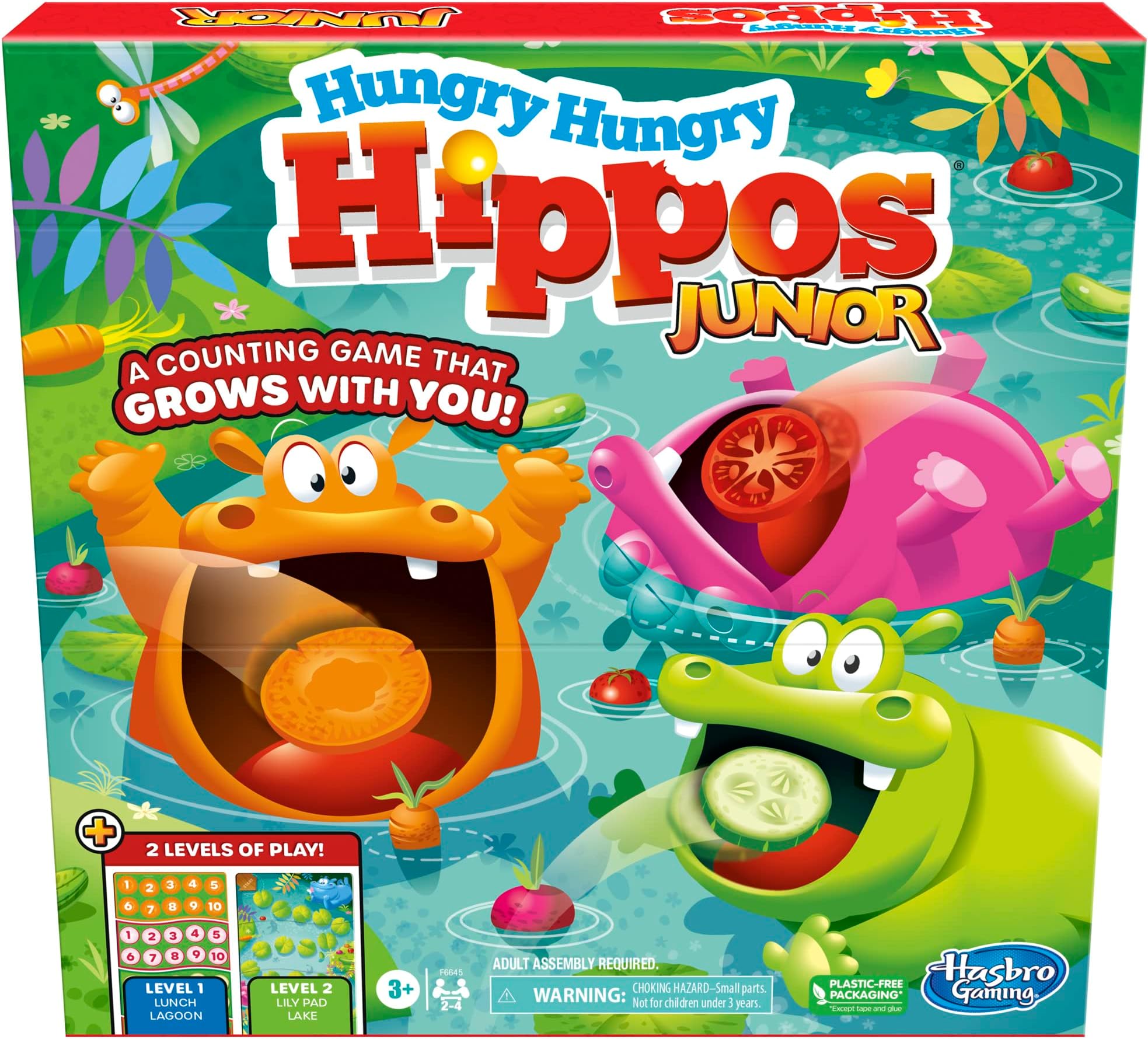 Hasbro Gaming Hungry Hungry Hippos Junior Board Game | 2-in-1 Game for Preschoolers and Kids | Ages 3 and Up | 2 to 4 Players | Counting and Numbers Games