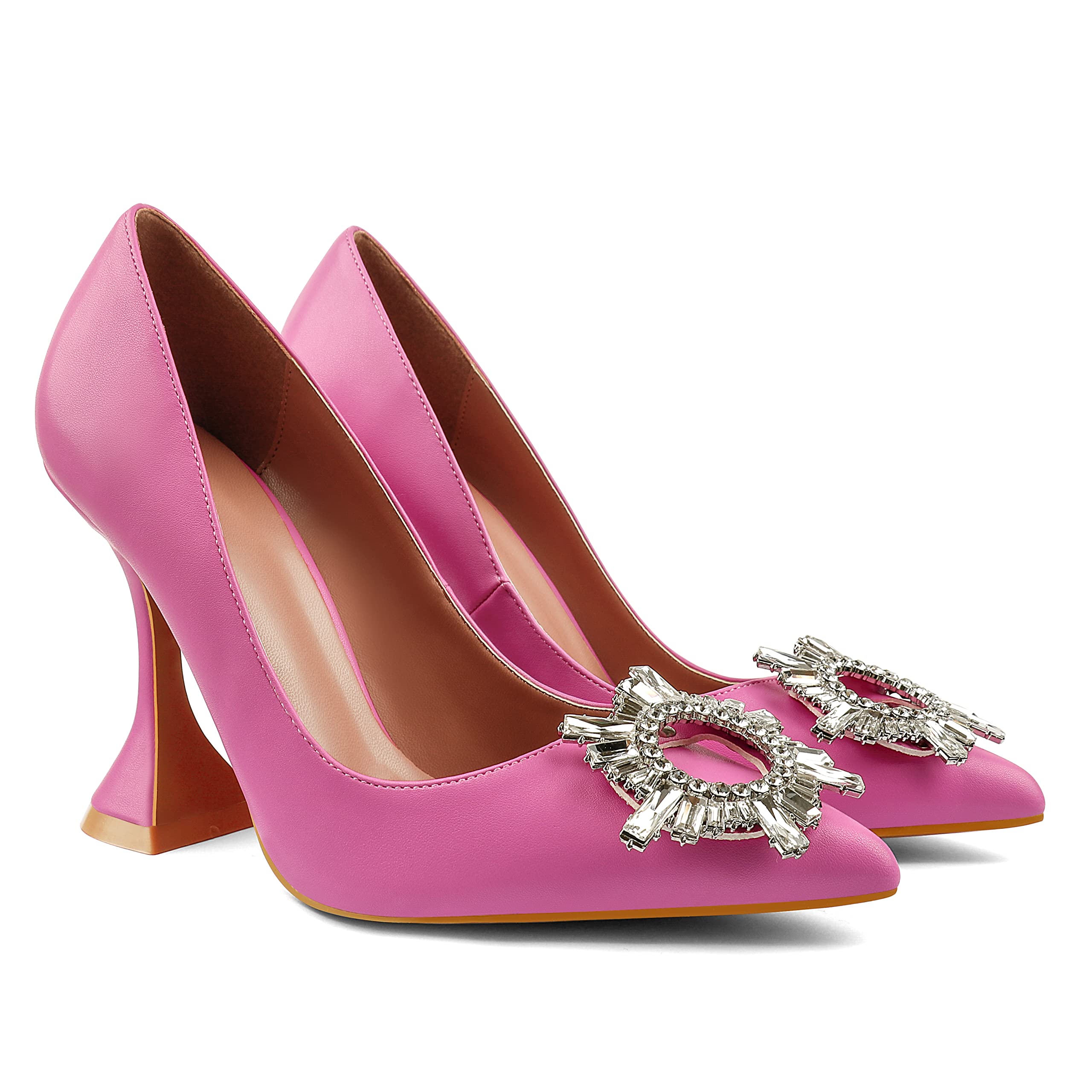 ZzheelsWomen's Rhinestone Triangle Heel Pumps Pointed Toe Bridal Wedding  Crystal Pumps