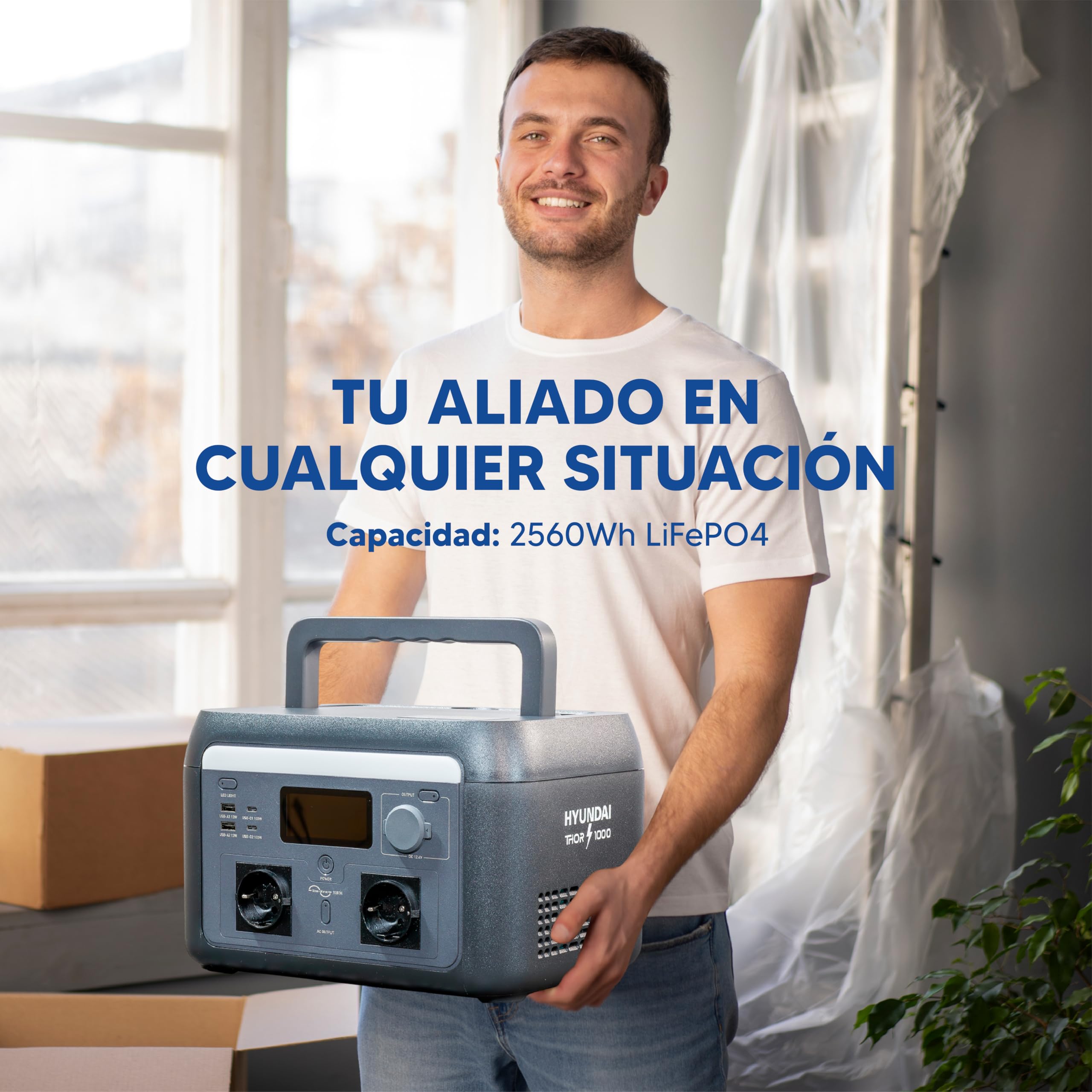 HYUNDAI Estación de Energía Portátil 1000W con Carga Rápida - Power Station con App para Control Inteligente - Generador Solar con SAI para Emergencias - Batería LiFePO4 Ligera y Duradera