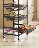 VASAGLE 5-Tier Storage Trolley with Pull-Out Baskets, Kitchen Shelf with Wheels, Handle, 31.7 x 40 x 95 cm, Rustic Brown and Ink Black LRC041K01 - 3