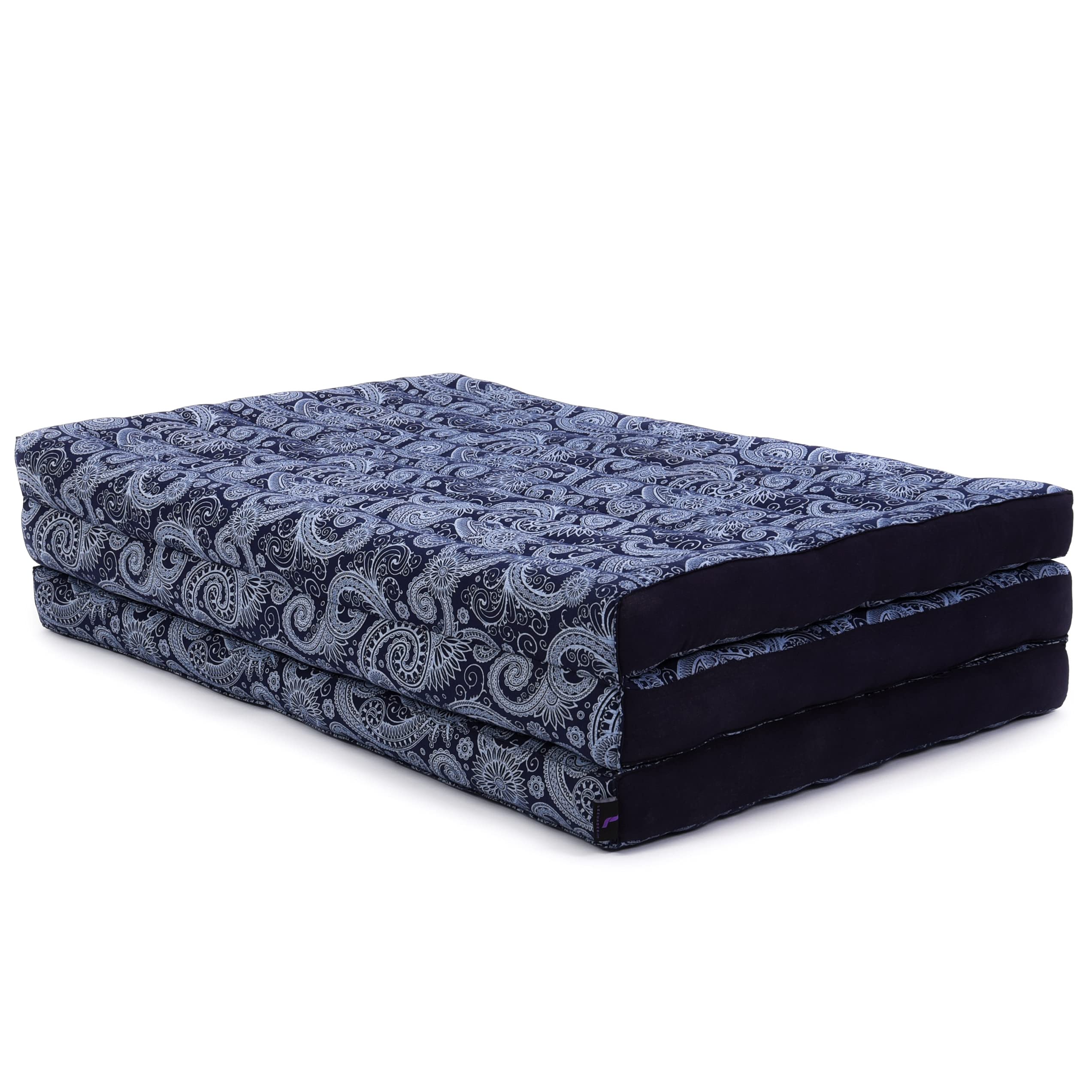 Leewadee Trifold Mattress XL – Comfortable Thai Massage Pad, Foldable Relaxation Floor Mattress Filled with Kapok, Perfect to Use as a Sleeping Mat 200 x 100 cm, Blue White