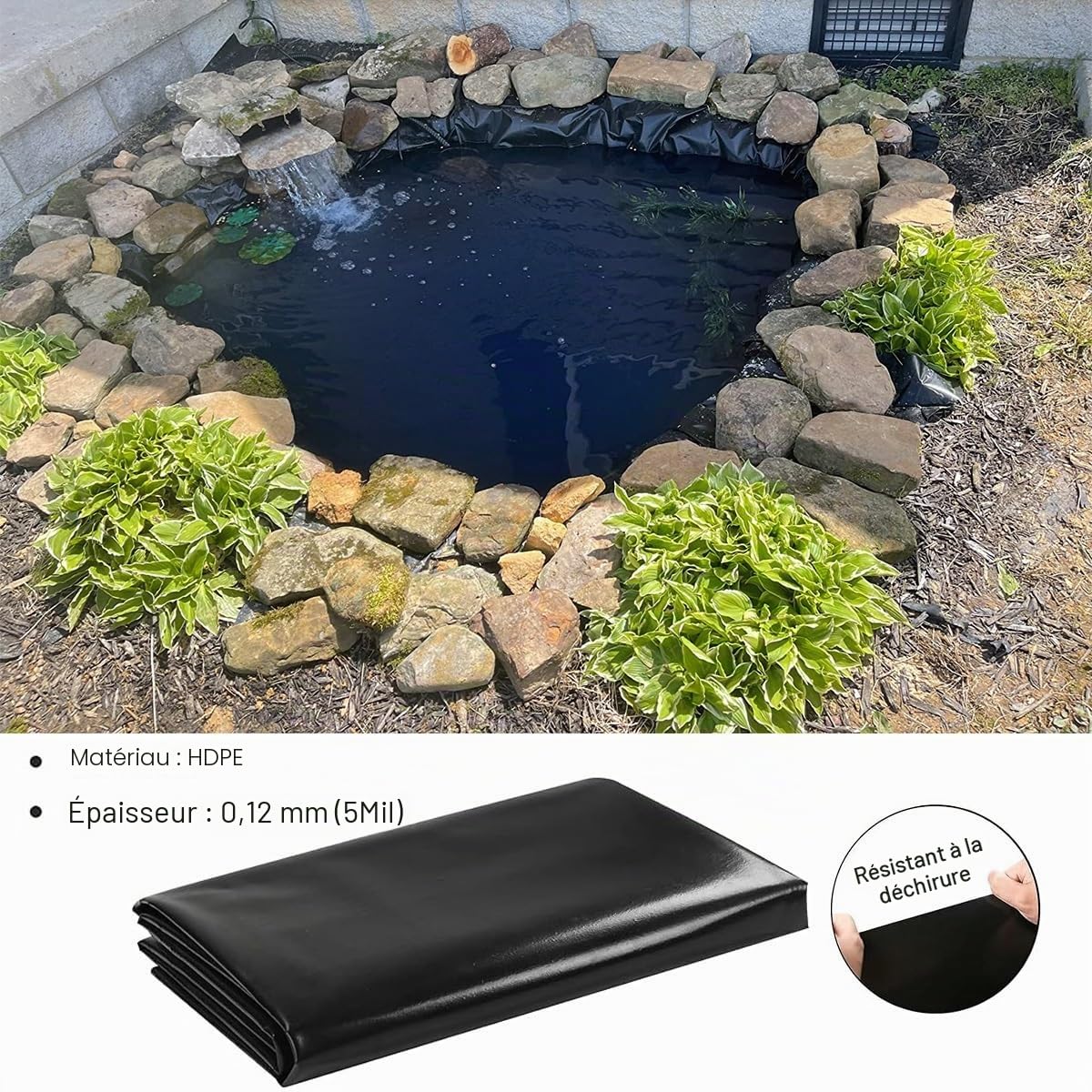 Bâche noire pour bassin à poissons - 9 x 11 m - Avec film résistant aux UV - 5 mm d'épaisseur - Durable - Convient aux poissons et aux plantes