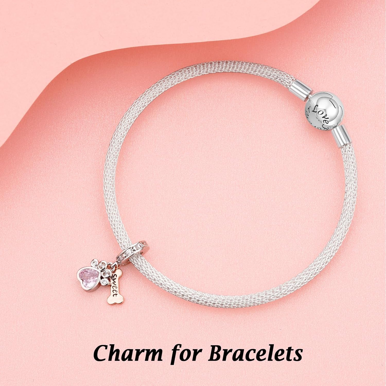 Annmors 925 Sterling Silver Charms fit Bracelets Necklaces Dog Paw & Bone Dangle Beads with 5A Cubic Zirconia Christmas Valentine Mother's Day Gift Charms for Women - Image 3