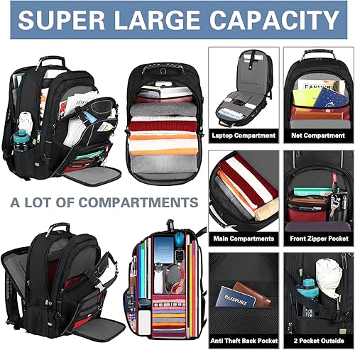 Miniatura 3 de Mochila de viaje para laptop, extra grande de 18.4 pulgadas, antirrobo, antirrobo, con puerto de carga USB, bolsa resistente al agua, bolsa de