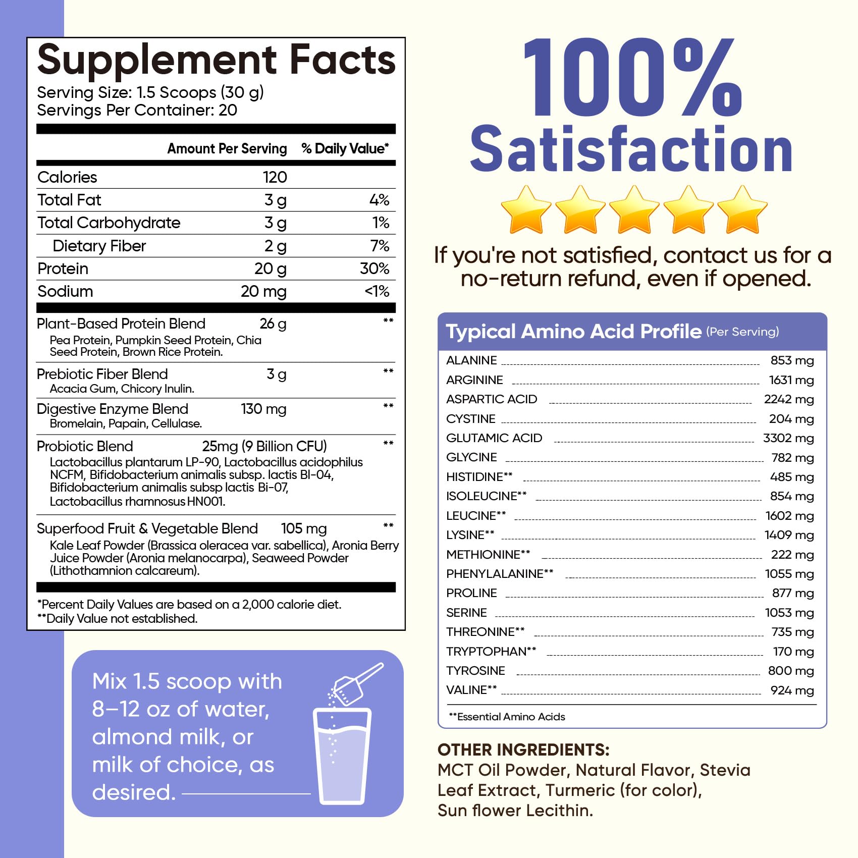 Vegan 20g Protein Powder with 9B CFU Probiotics, Fiber, Enzymes &Superfoods — Amazon image 9