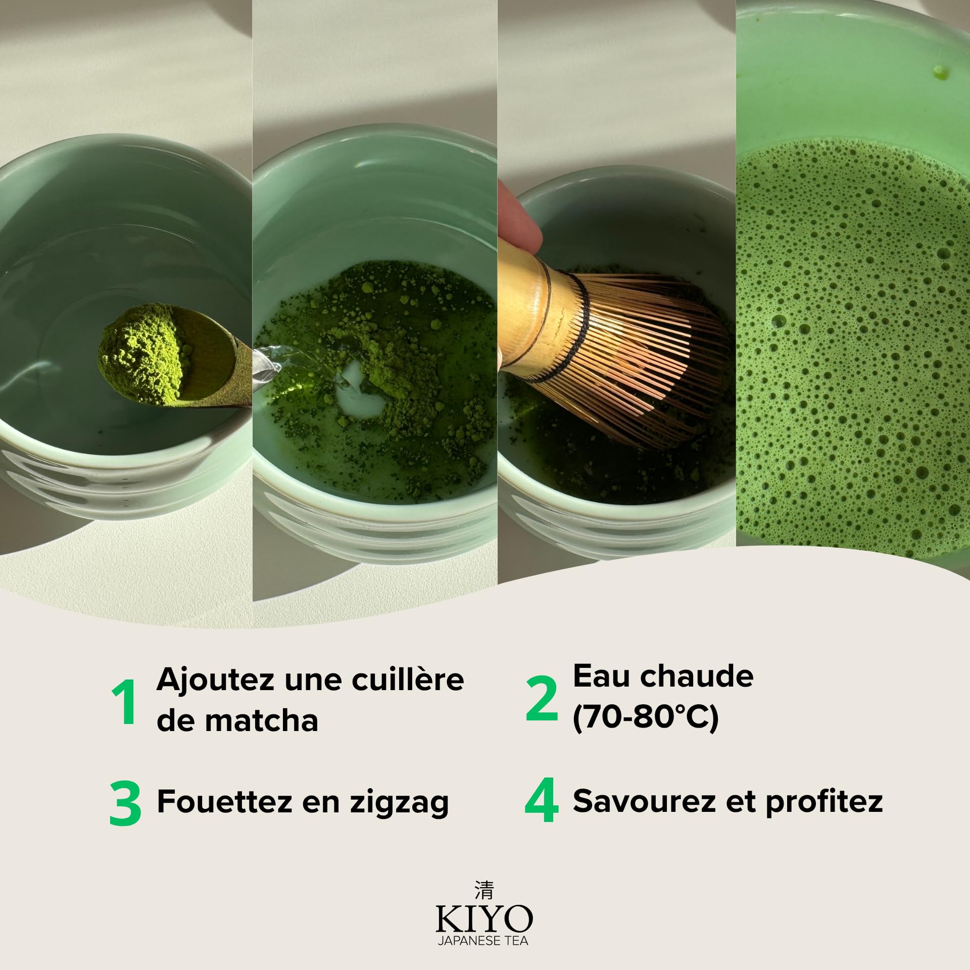 KIYO Matcha Cérémonie | Goût Puissant Sans Amertume | 100% Naturel & Pur | Grade Cérémonial de Kagoshima, Japon | Récolté à la Main | 30g